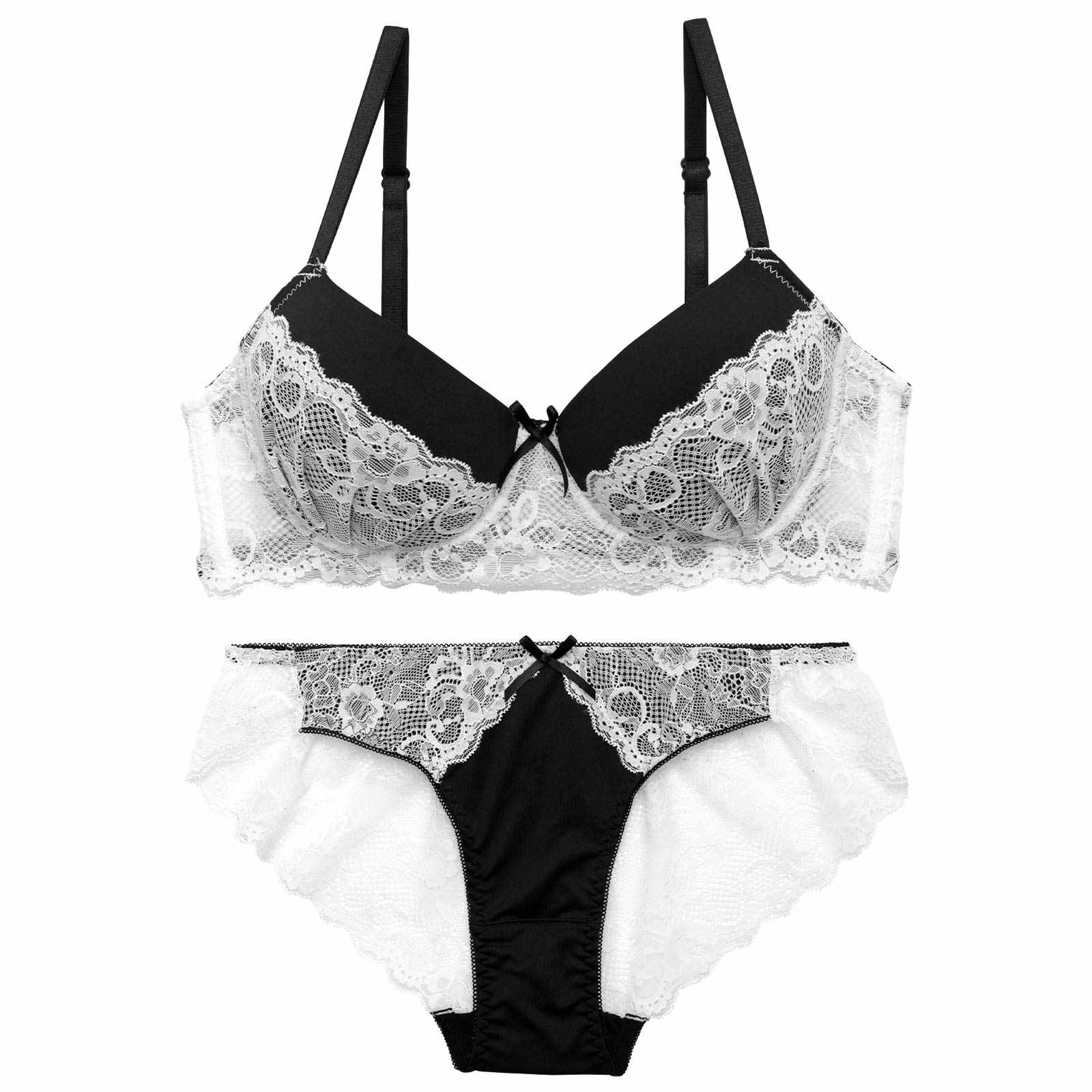 4/1新作!ガーリーモノトーンレースブラジャー&バック透けフルバックショーツ