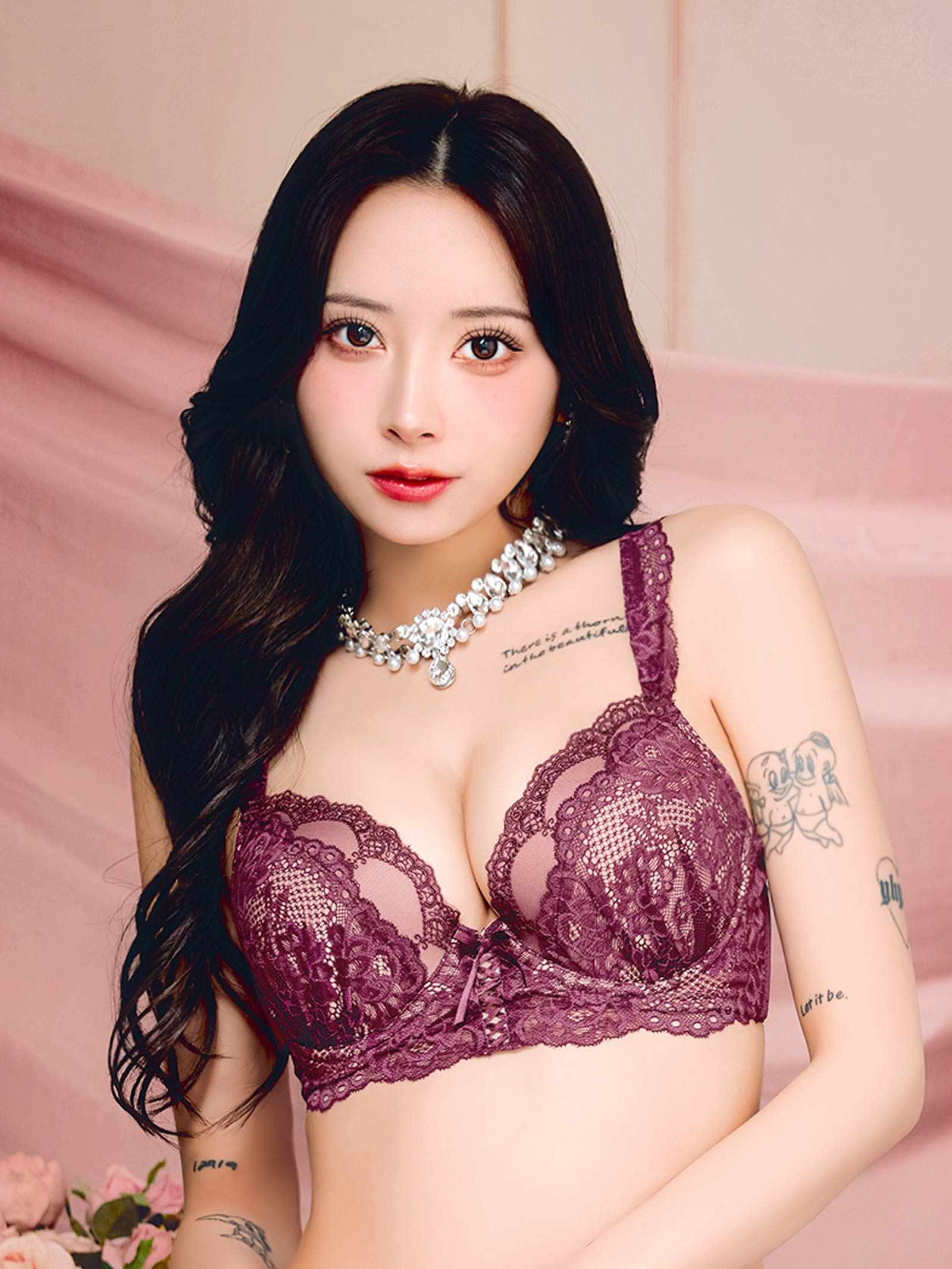 6/10再販!ビターレースアップ育乳脇高ブラジャー&フルバックショーツ