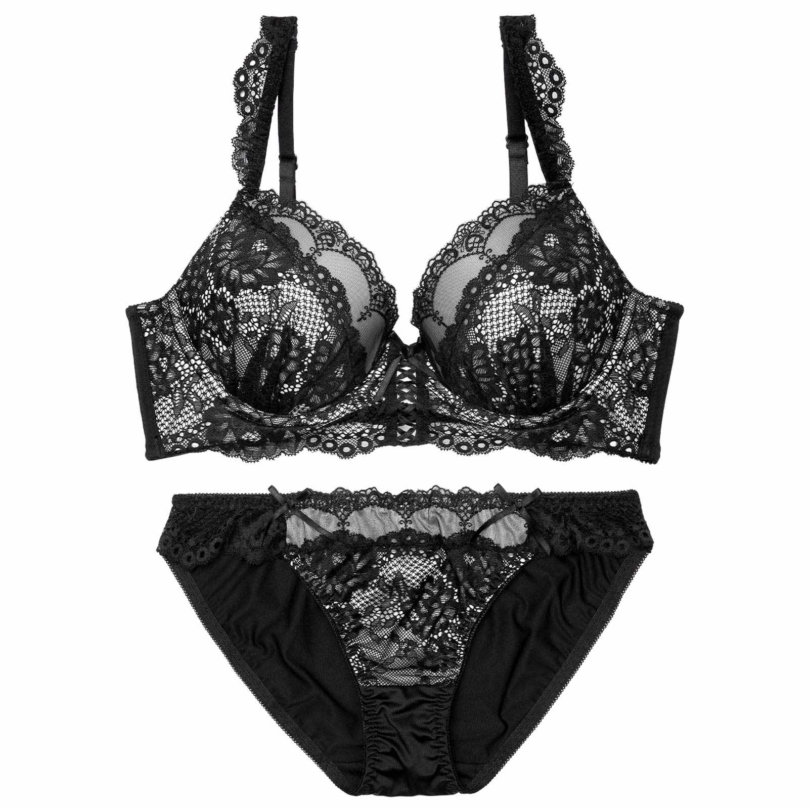 4/24新作!【EFサイズ】ビターレースアップ育乳脇高ブラジャー&フルバックショーツ