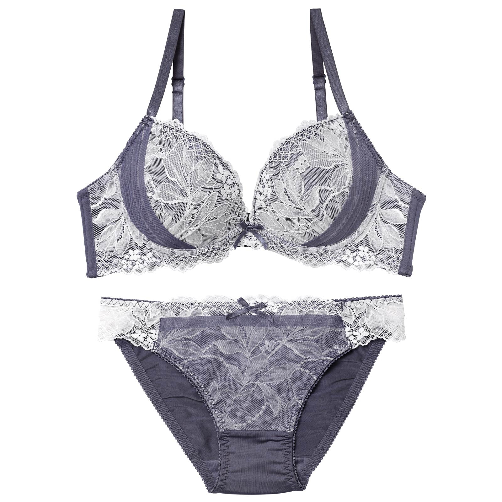 1/5新作!ボタニカルレースチュールブラジャー＆フルバックショーツ