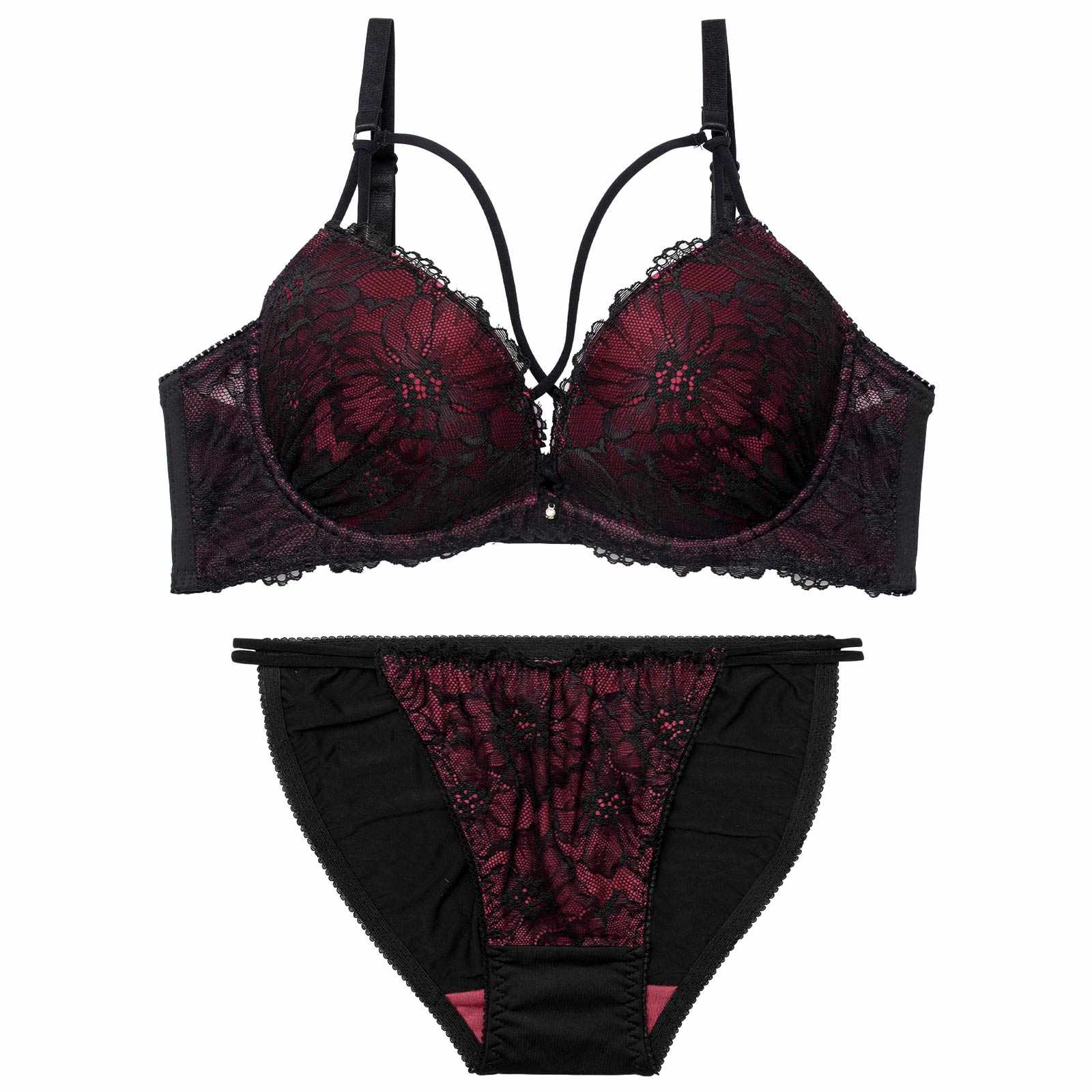 2/23新作!【三上悠亜着用】【EFサイズ】シックフラワーコードレースブラジャー&フルバックショーツ