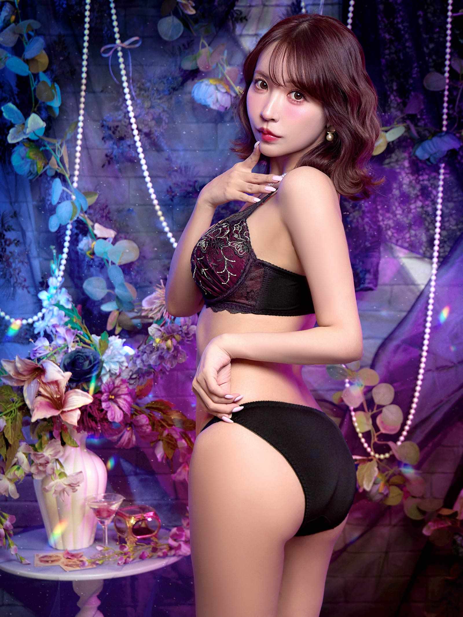 1/9新作!【三上悠亜着用】ディープノクターンフラワーブラジャー&フルバックショーツ