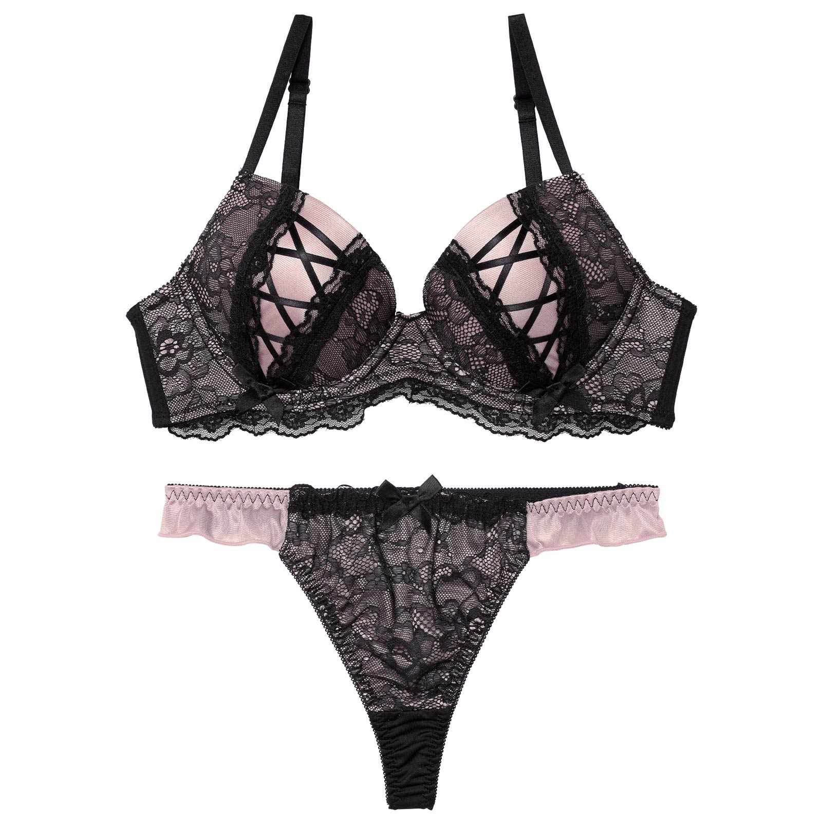 3/27新作!ダークガーリーレースアップブラジャー&Tバックショーツ