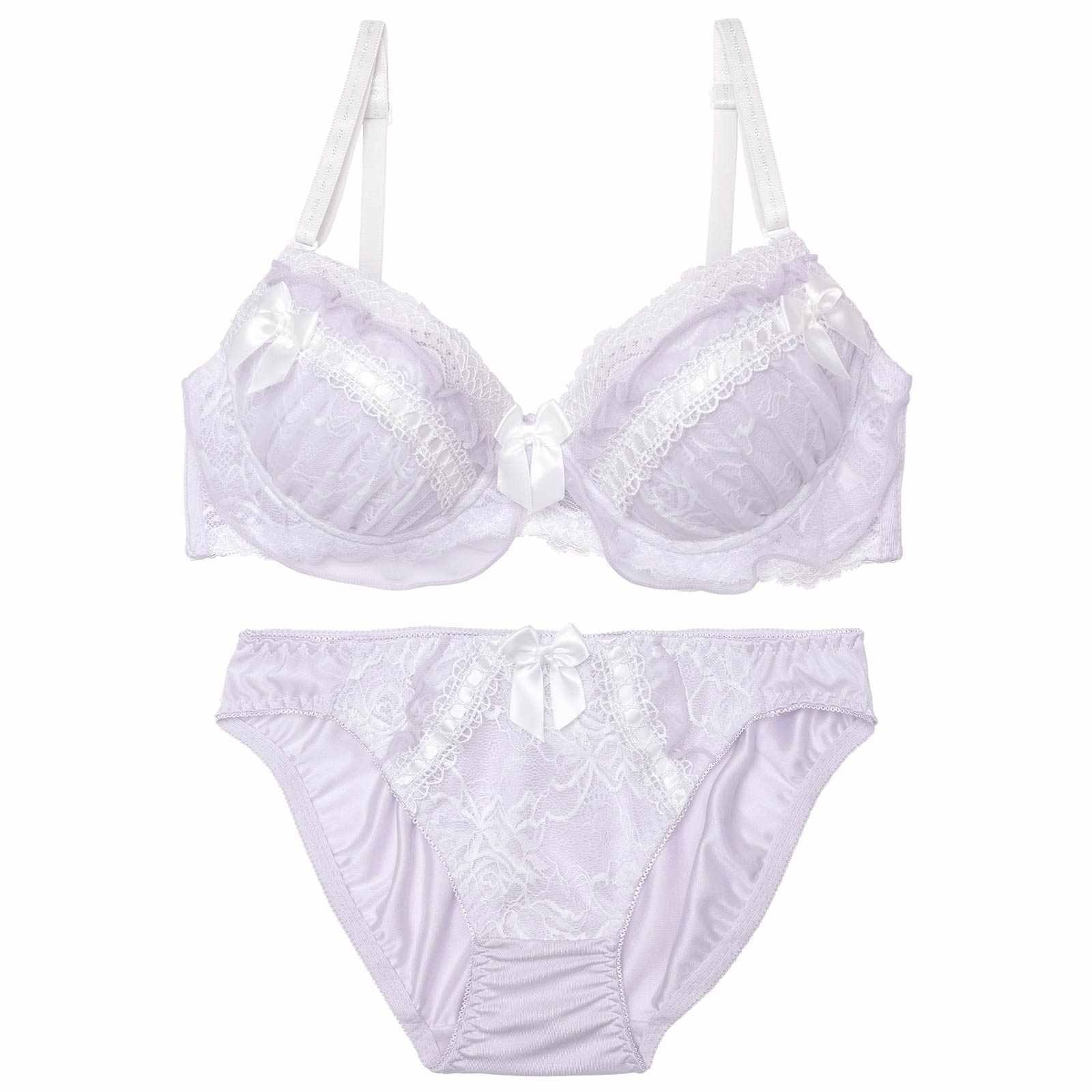 ピュアリーリボンレースブラジャー&フルバックショーツ