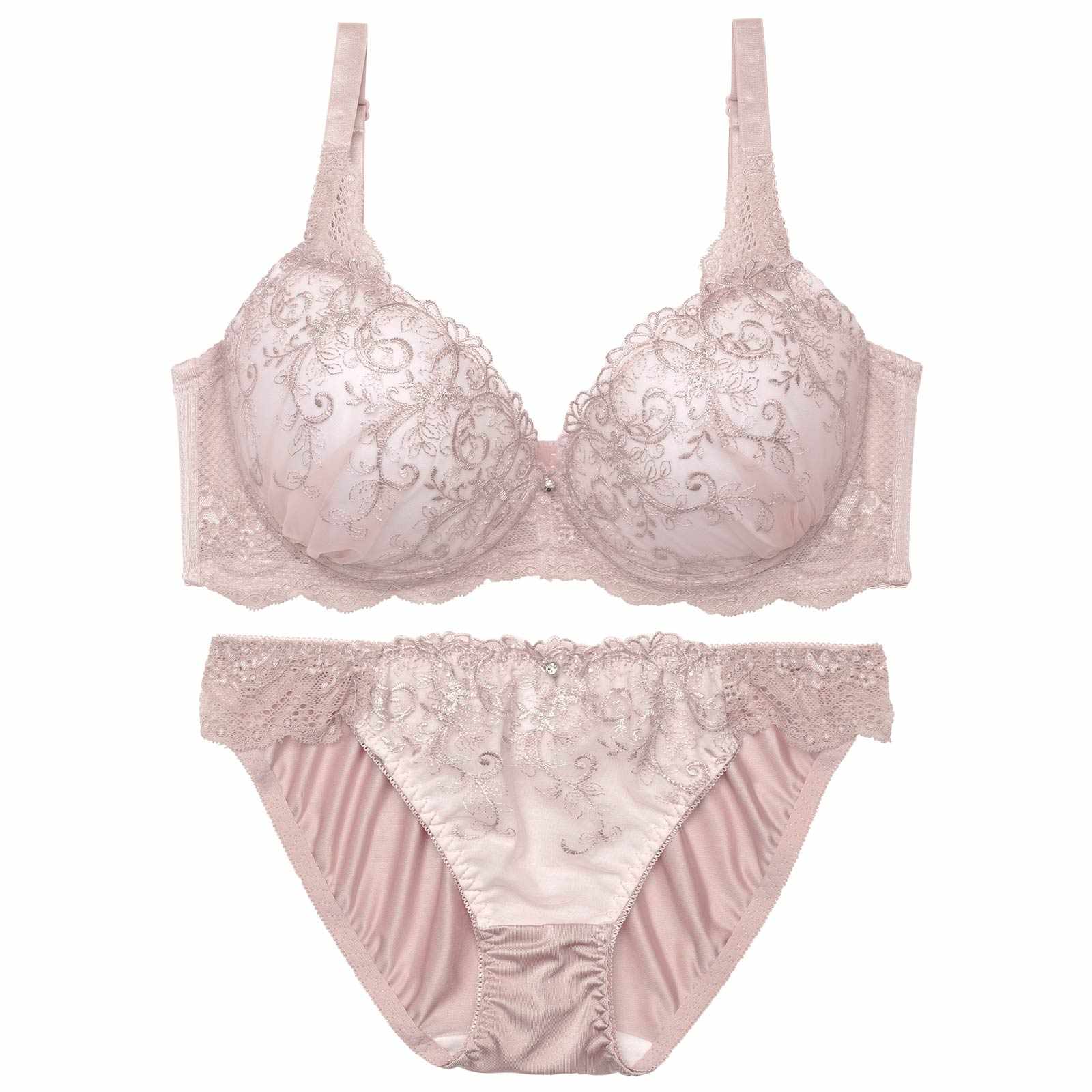 【EFサイズ】グレイスフラワーアイビー育乳脇高ブラジャー&フルバックショーツ