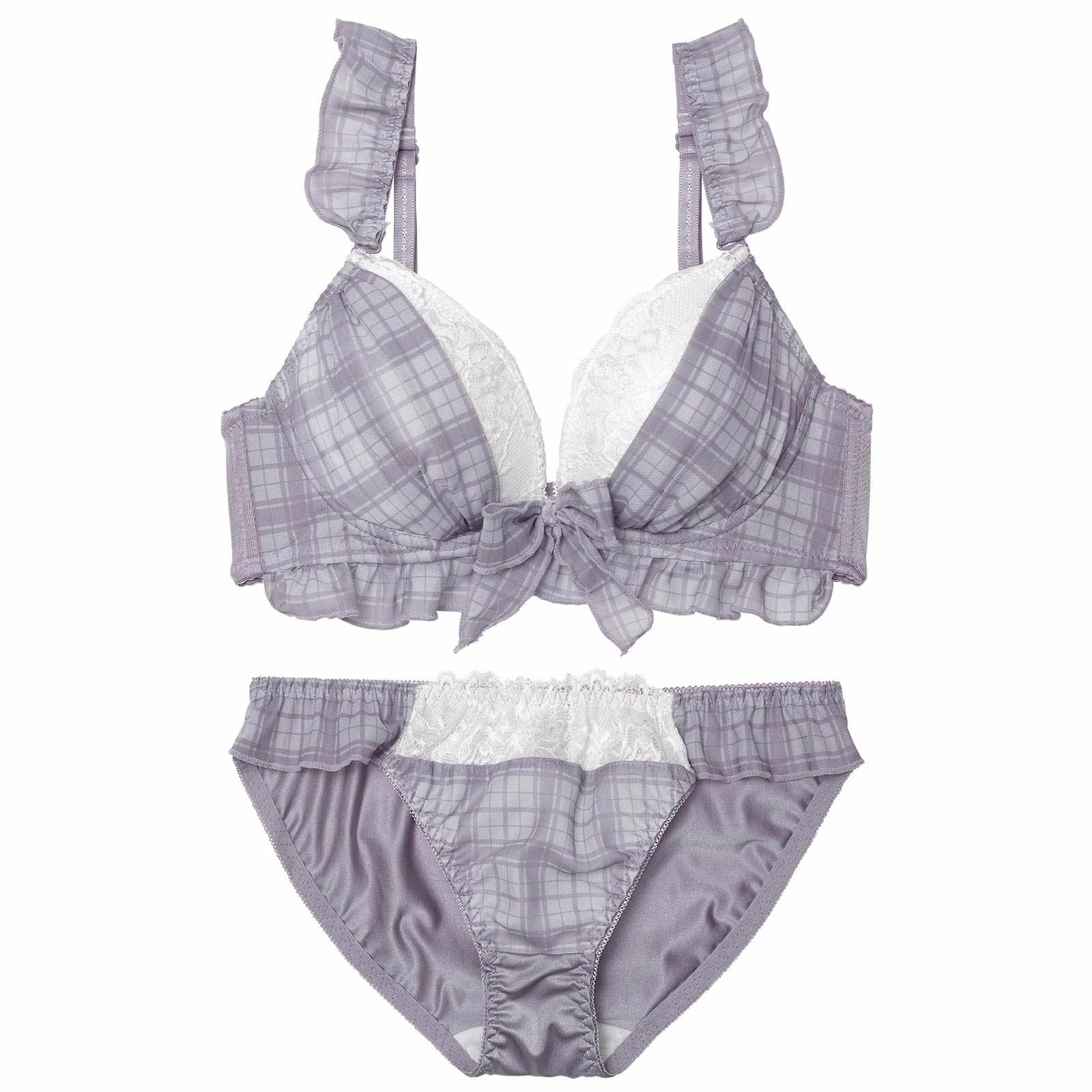 12/13再販!シュクレチェックシフォンブラジャー&フルバックショーツ