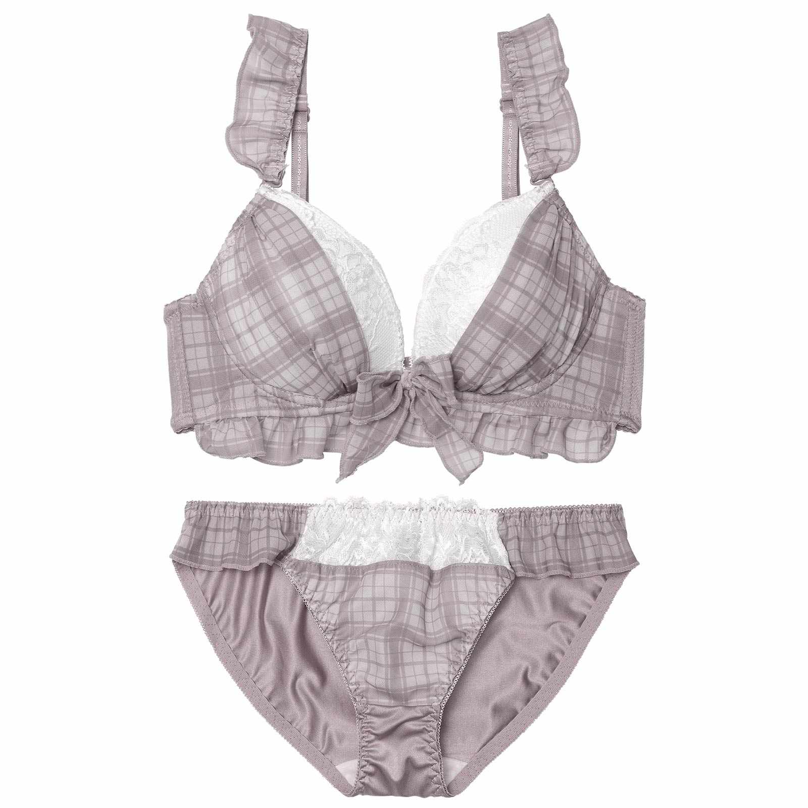 12/13再販!シュクレチェックシフォンブラジャー&フルバックショーツ