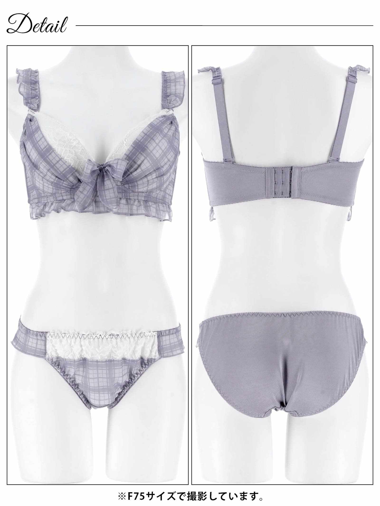 11/12新作!【EFサイズ】シュクレチェックシフォンブラジャー&フルバックショーツ