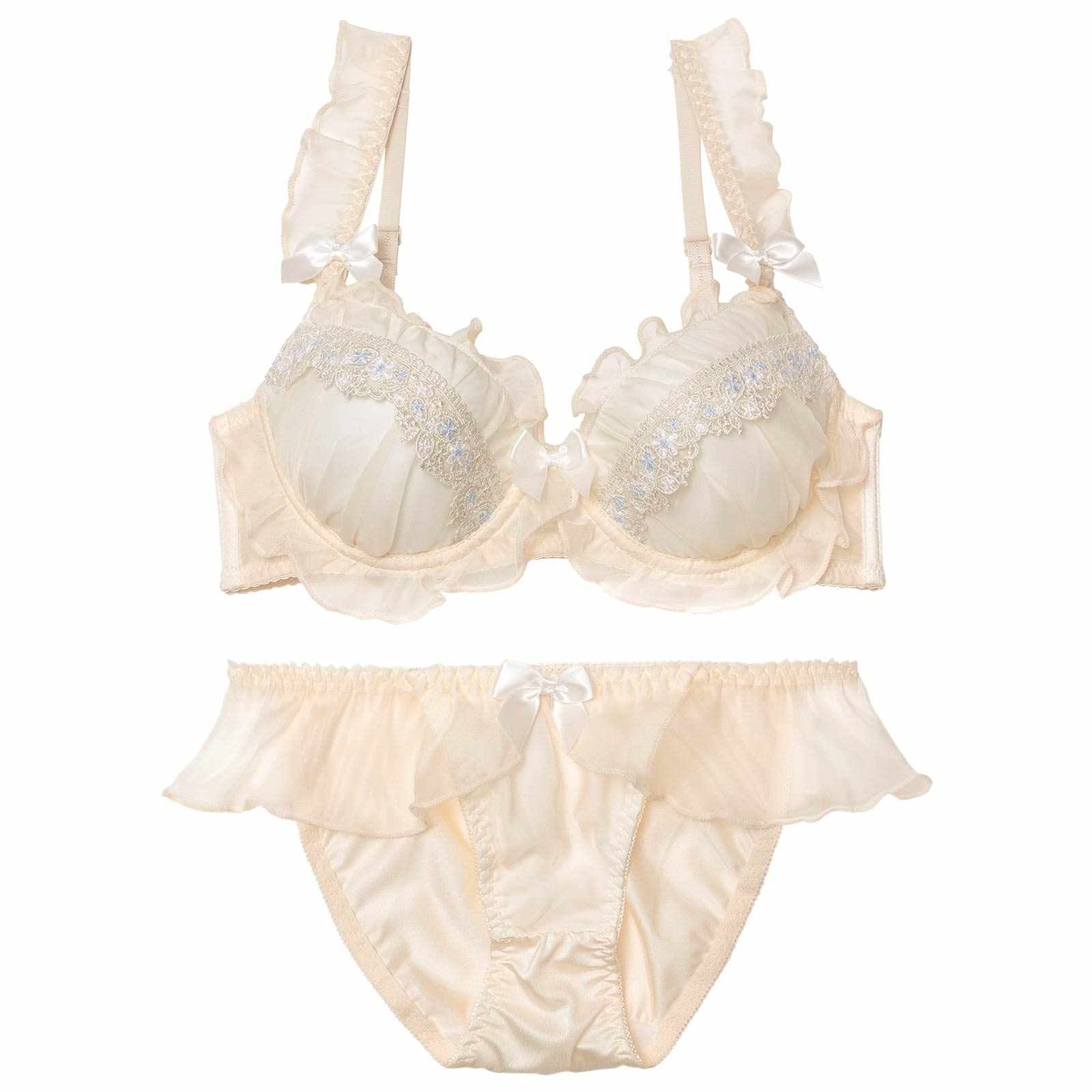 10/29新作!スウィートフリルエンブロイダリーブラジャー&フルバックショーツ