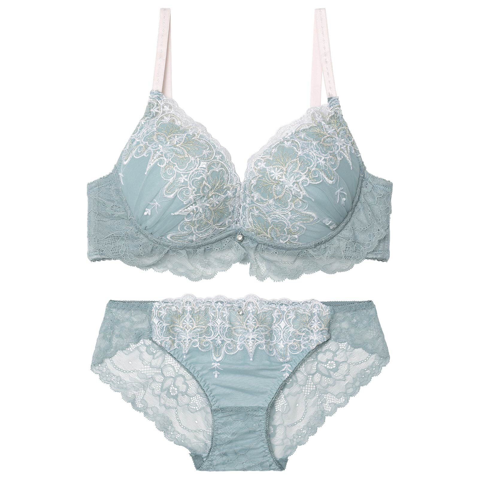 ルミナスティアラレースブラジャー&バック透けフルバックショーツ