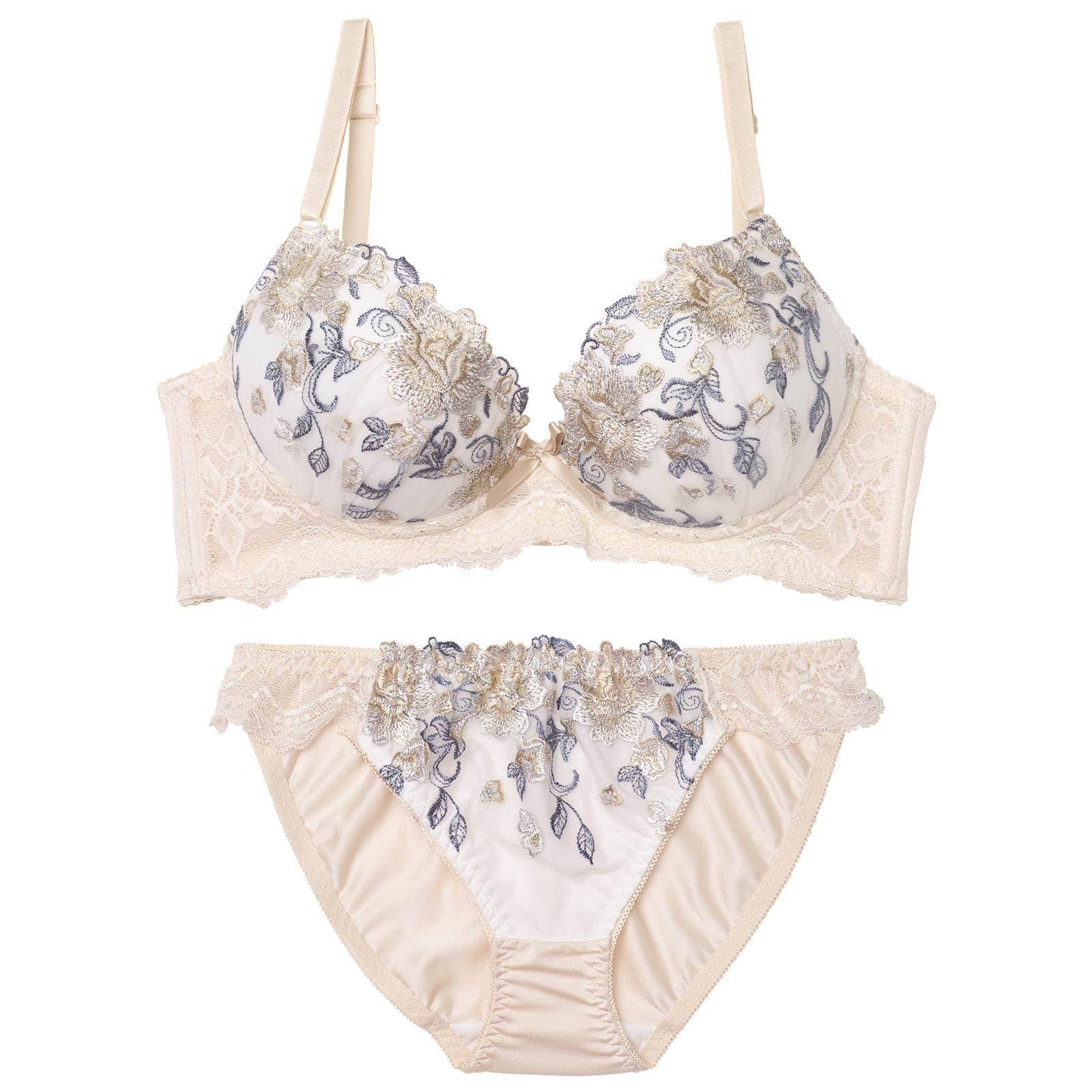 2/25新作!アリュールブロッサムエンブロイダリー育乳脇高ブラジャー&フルバックショーツ