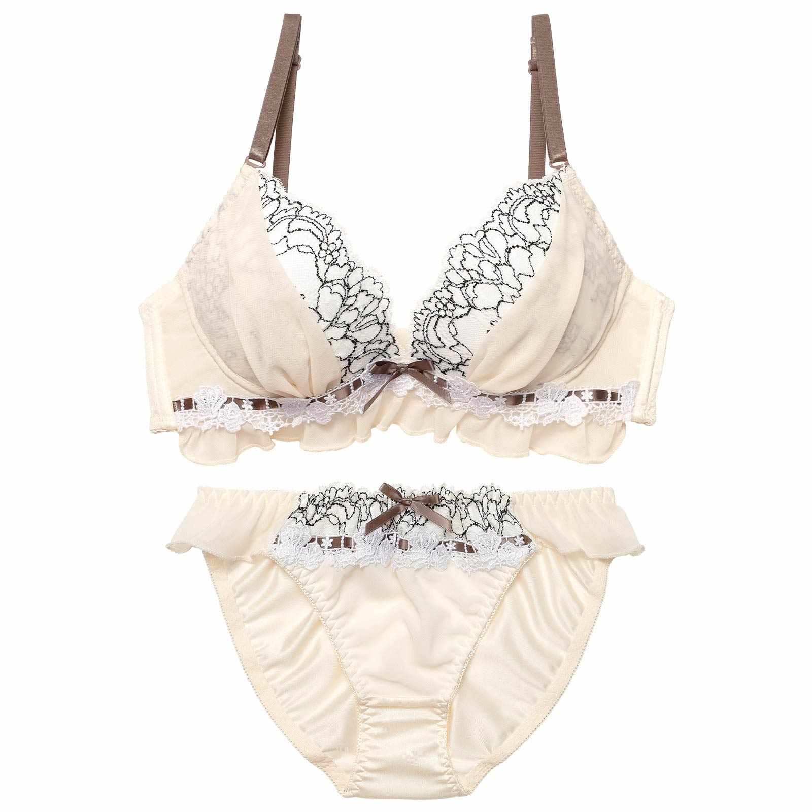 1/27再販!スウィートフリルシフォンブラジャー&フルバックショーツ