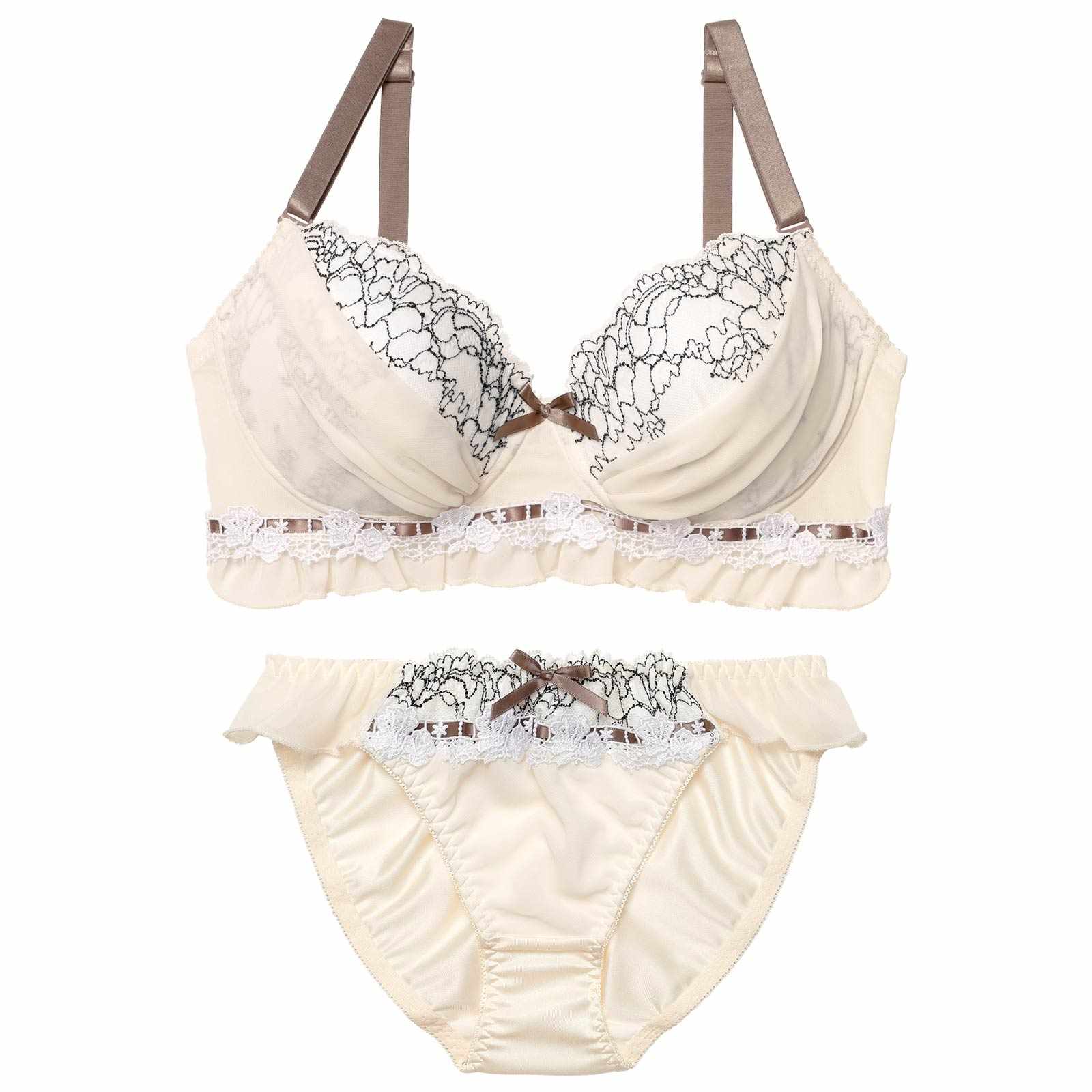 12/8新作!【EFサイズ】スウィートフリルシフォンブラジャー&フルバックショーツ