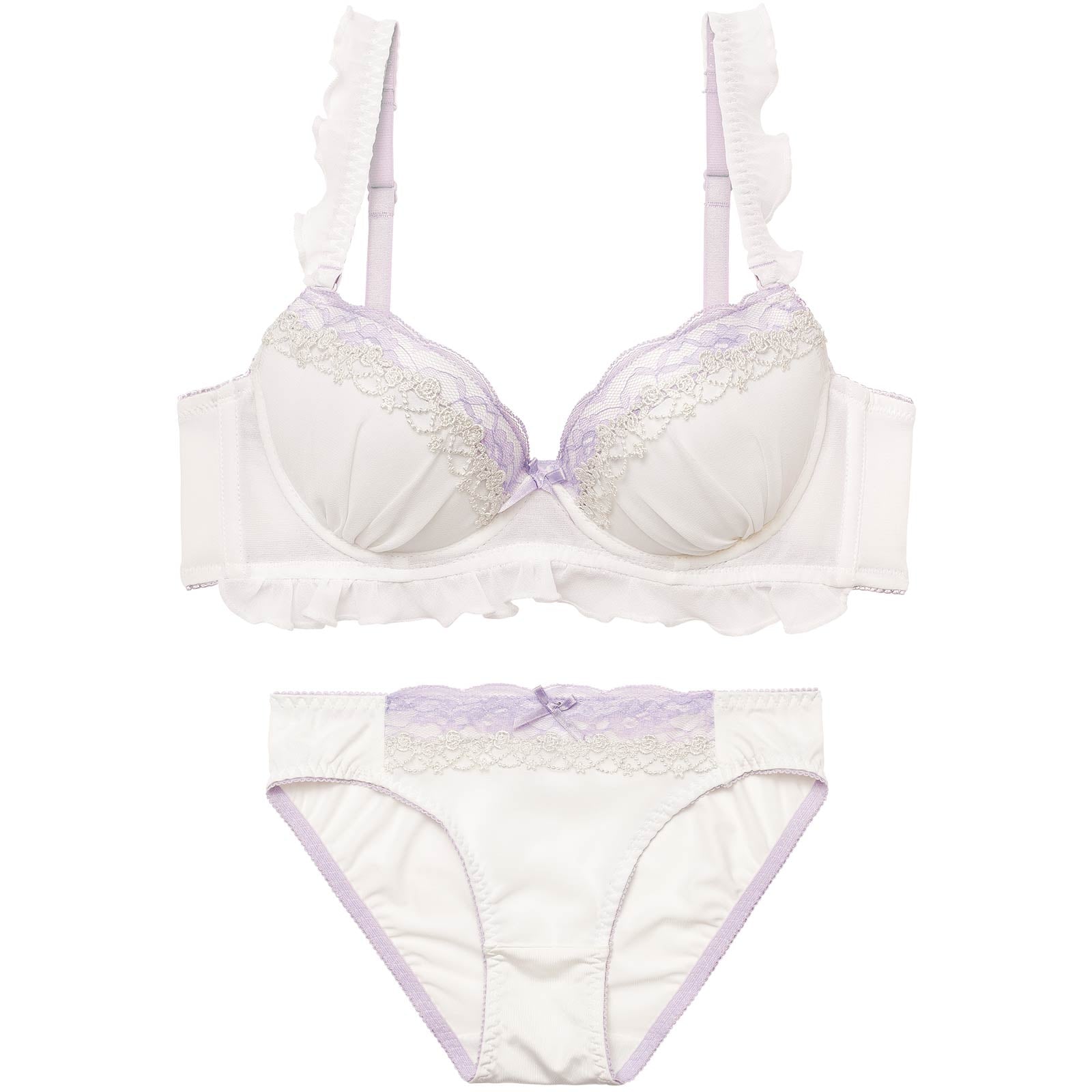 2/4新作!ピュアフリルレースブラジャー&フルバックショーツ