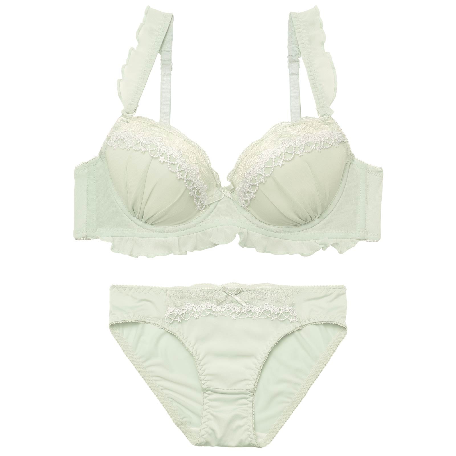 2/4新作!ピュアフリルレースブラジャー&フルバックショーツ