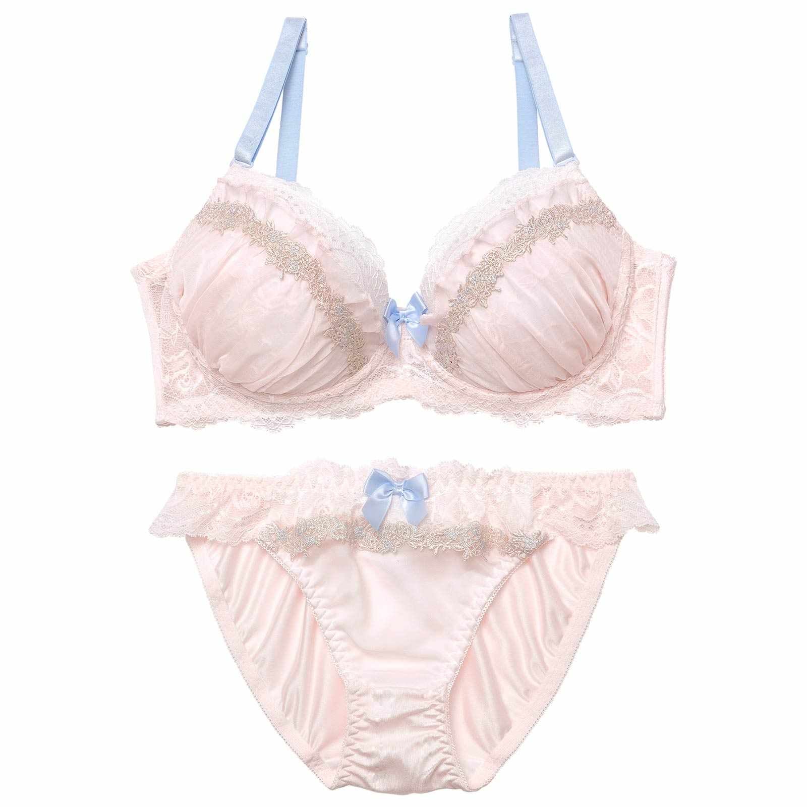 2/9新作!【EFサイズ】パステルスウィートフリルブラジャー&フルバックショーツ