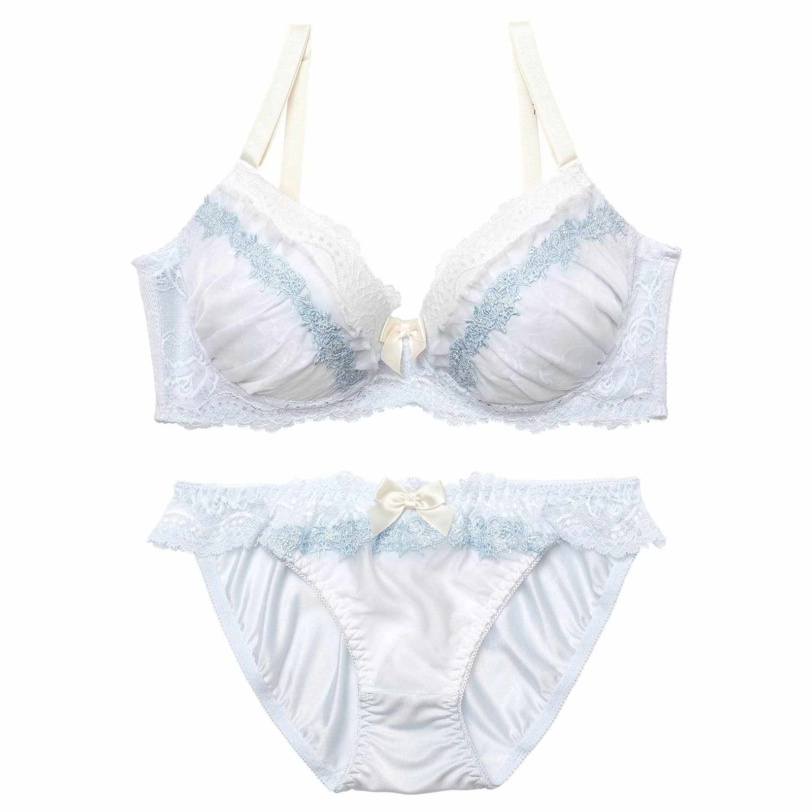 2/9新作!【EFサイズ】パステルスウィートフリルブラジャー&フルバックショーツ