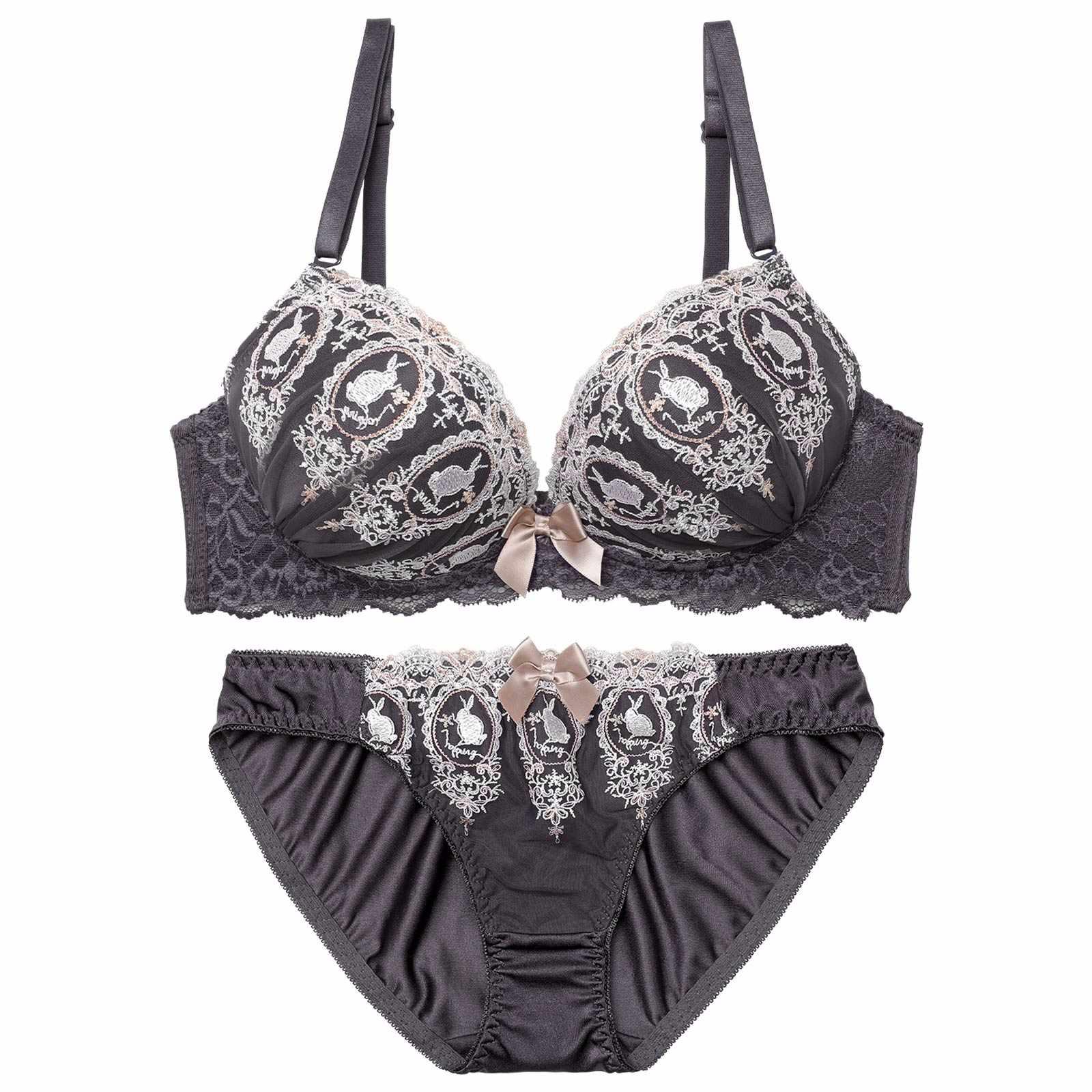 2/6新作!ガーリーラビットエンブロイダリーブラジャー＆フルバックショーツ