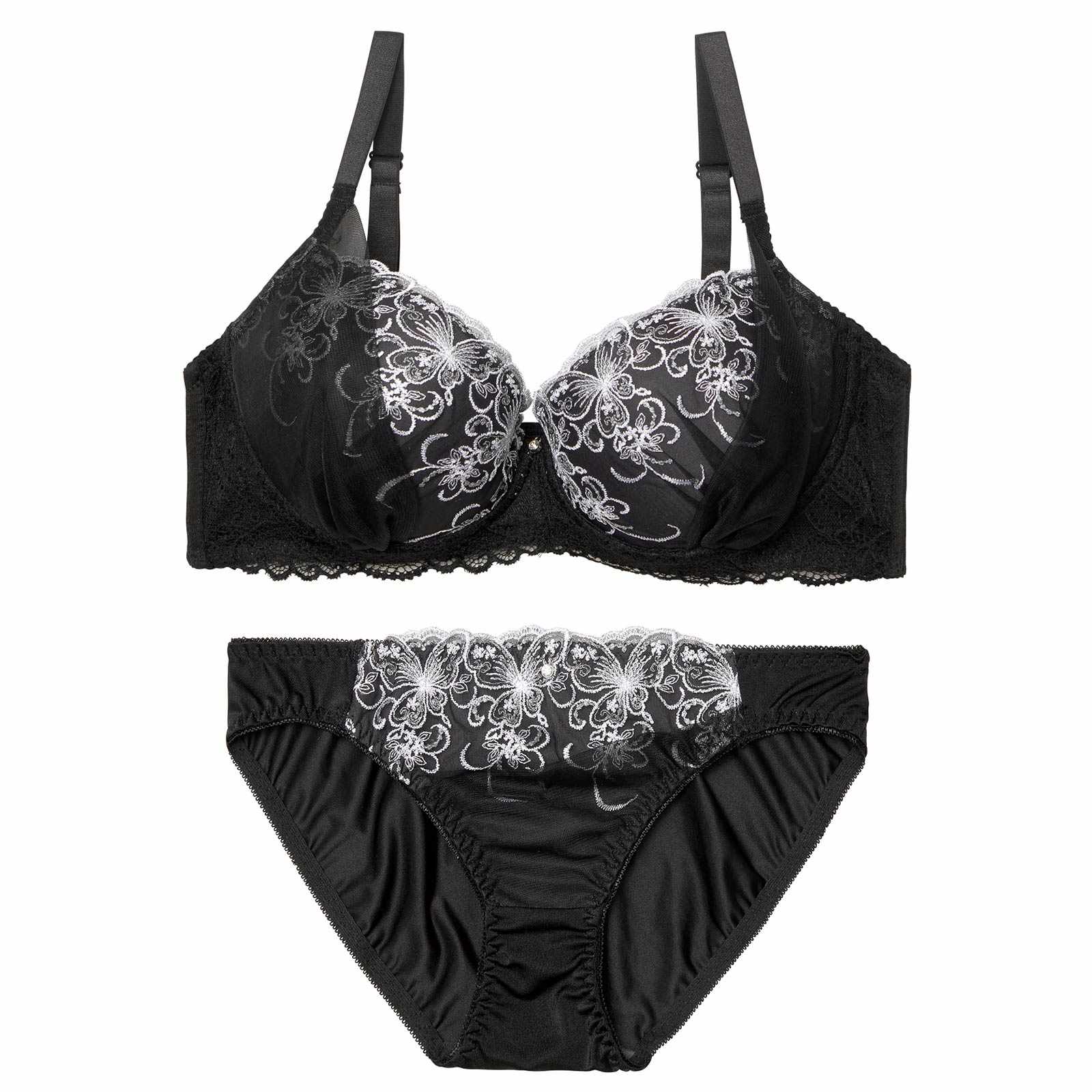 4/8新作!【EFサイズ】シックバタフライチュールブラジャー&フルバックショーツ