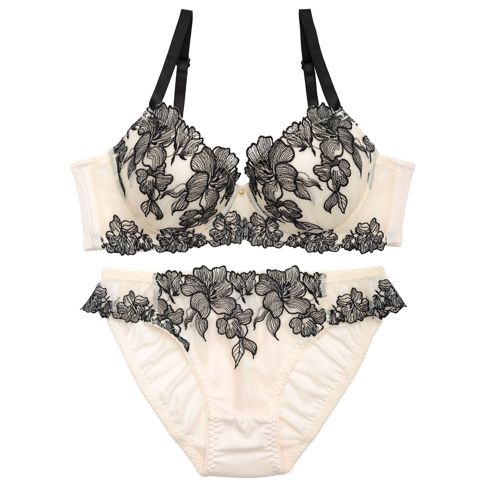 4/10新作!ノーブルシャドウフラワーブラジャー&フルバックショーツ