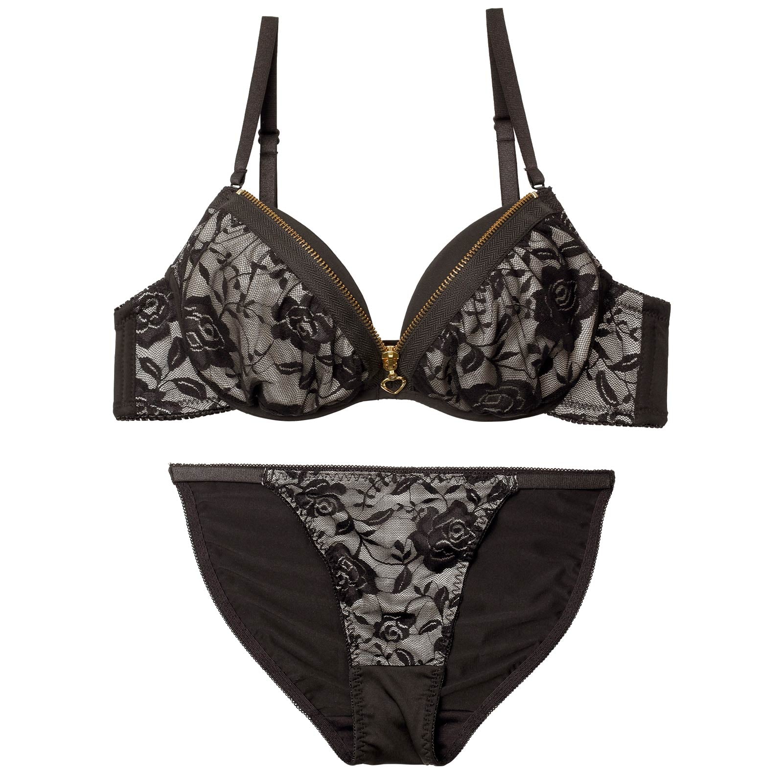 3/6新作!グラマラスローズファスナーブラジャー＆フルバックショーツ