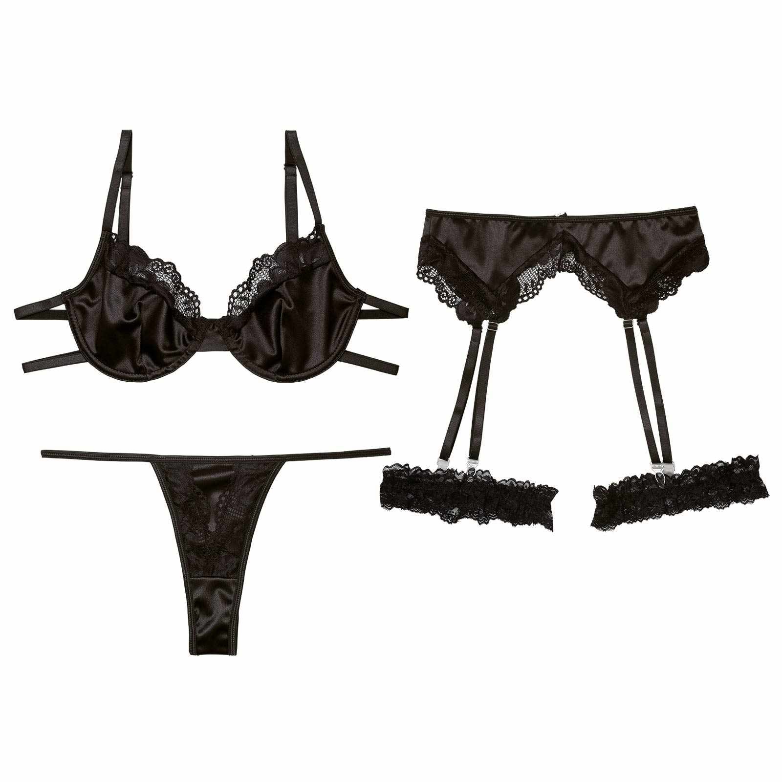 1/31再販!【4点セット】ミスティックサテンレースブラジャー&Tバック&ガーターベルト&足リング