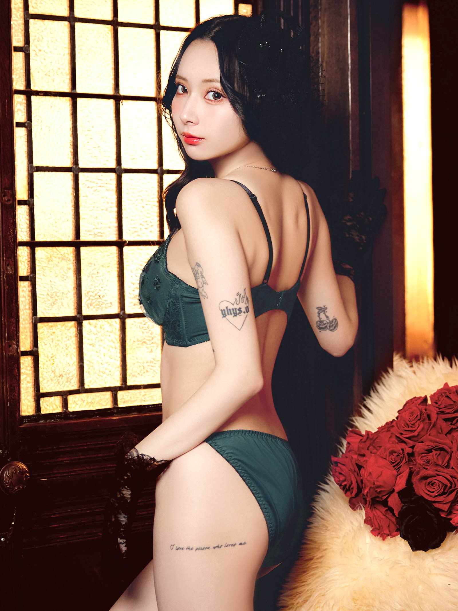 12/24新作!【3点セット】【EFサイズ】ディープローズリボンコード育乳脇高ブラジャー&フルバック&Tバックショーツ