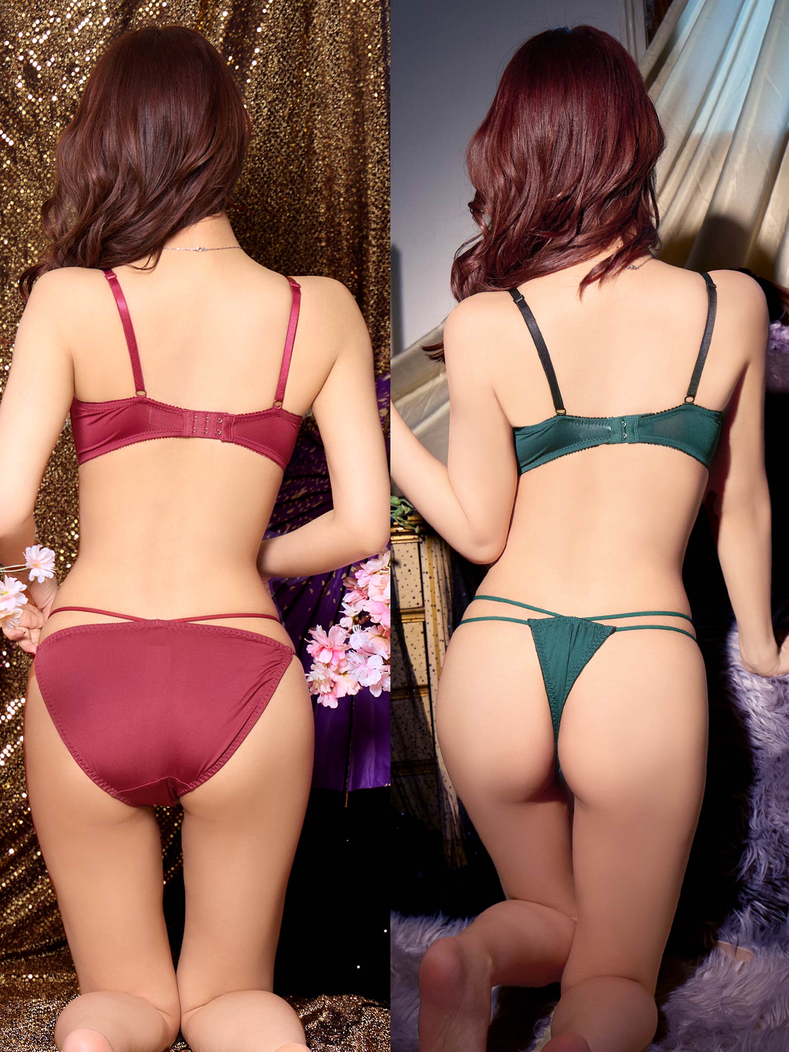 1/5新作!【三上悠亜着用】【3点セット】ノーブルフラワーコード育乳脇高ブラジャー&フルバック&Tバックショーツ