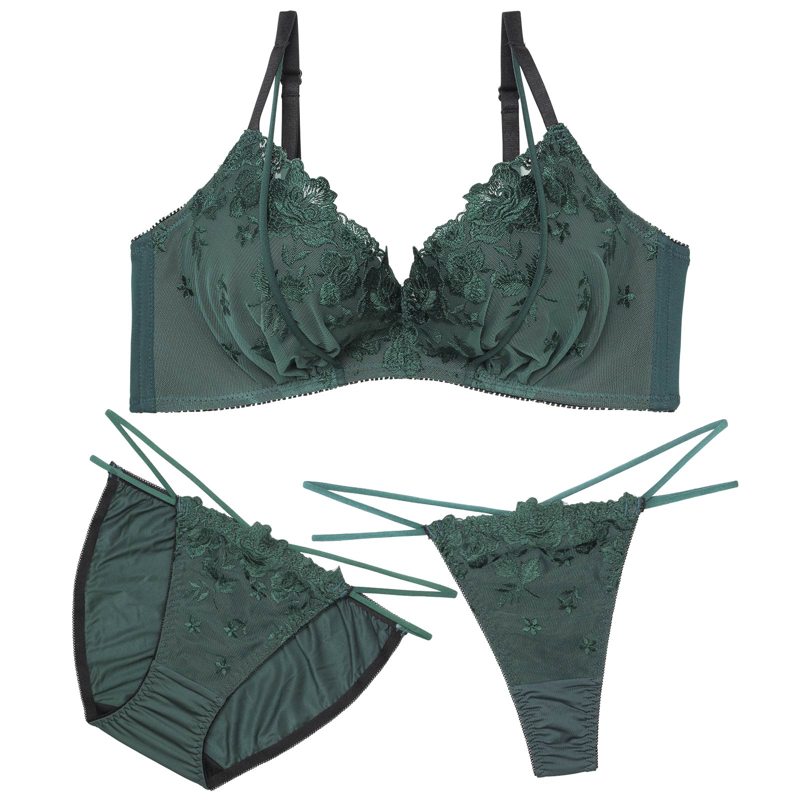 1/5新作!【三上悠亜着用】【3点セット】ノーブルフラワーコード育乳脇高ブラジャー&フルバック&Tバックショーツ