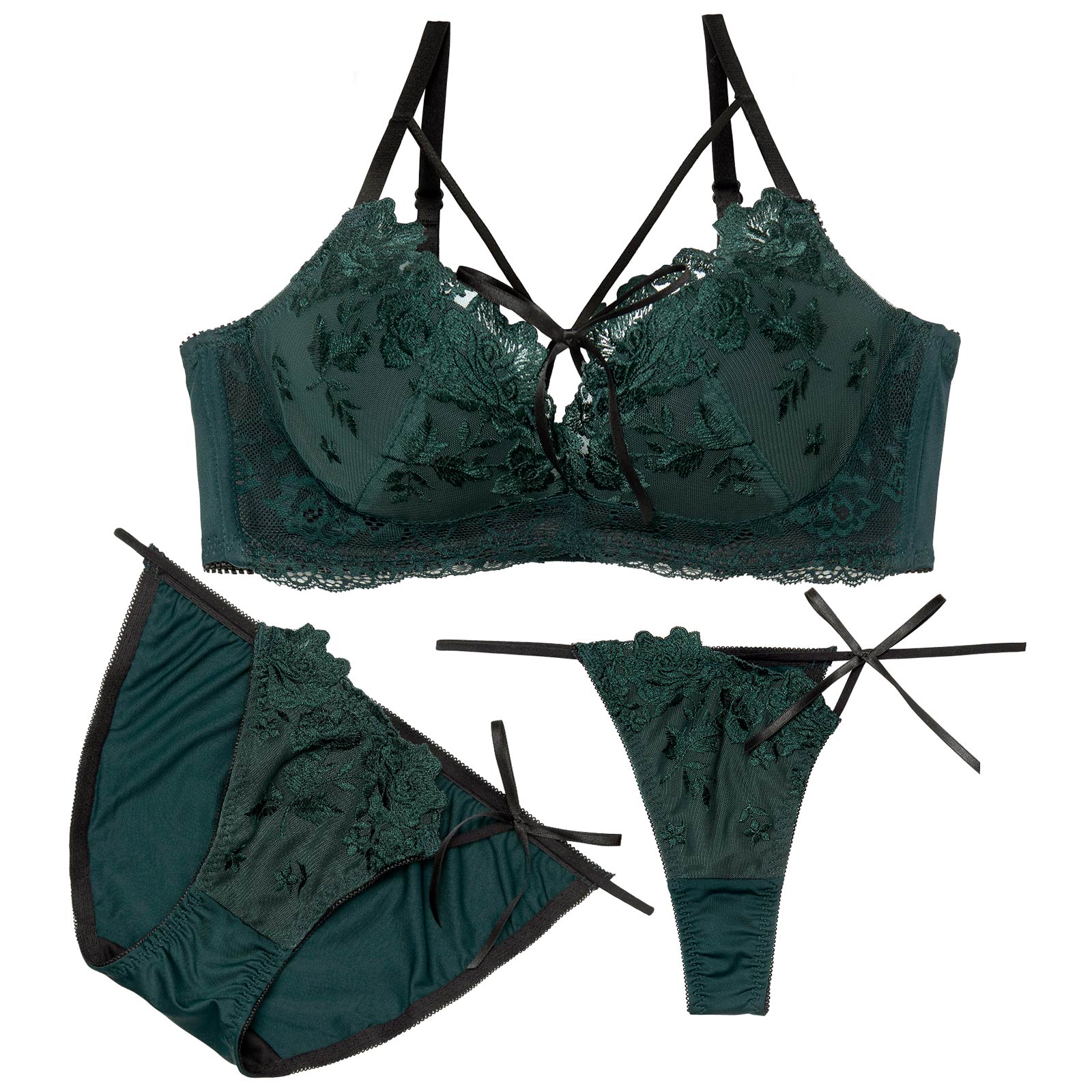 3/6新作!【3点セット】グロッシーローズ育乳脇高ブラジャー＆フルバックショーツ＆Tバックショーツ