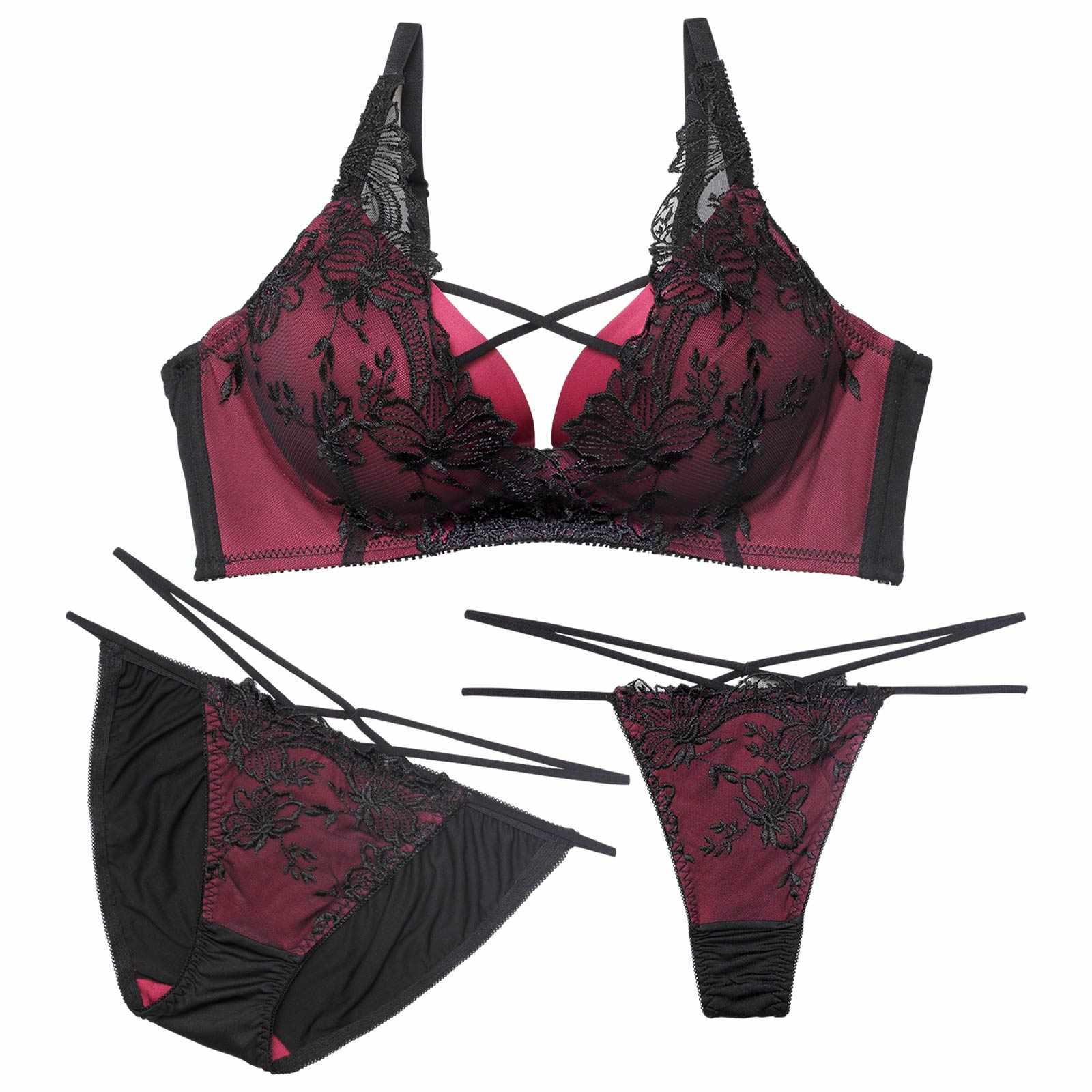 2/6新作!【三上悠亜着用】【3点セット】アリュールレーシィコード育乳脇高ブラジャー&フルバックショーツ&Tバックショーツ