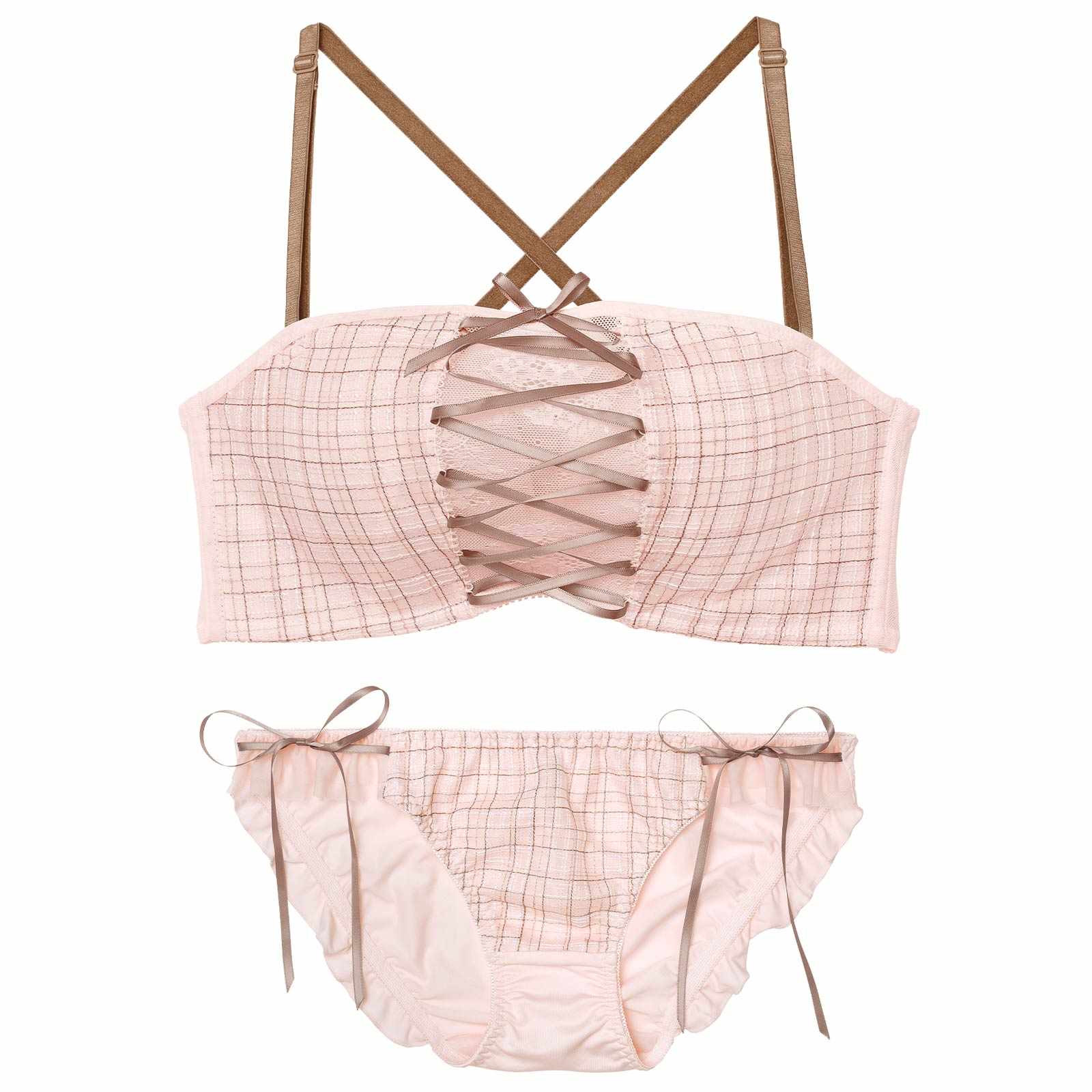 1/12新作![3way]ツイードレースアップ育乳脇高ブラジャー&フルバックショーツ