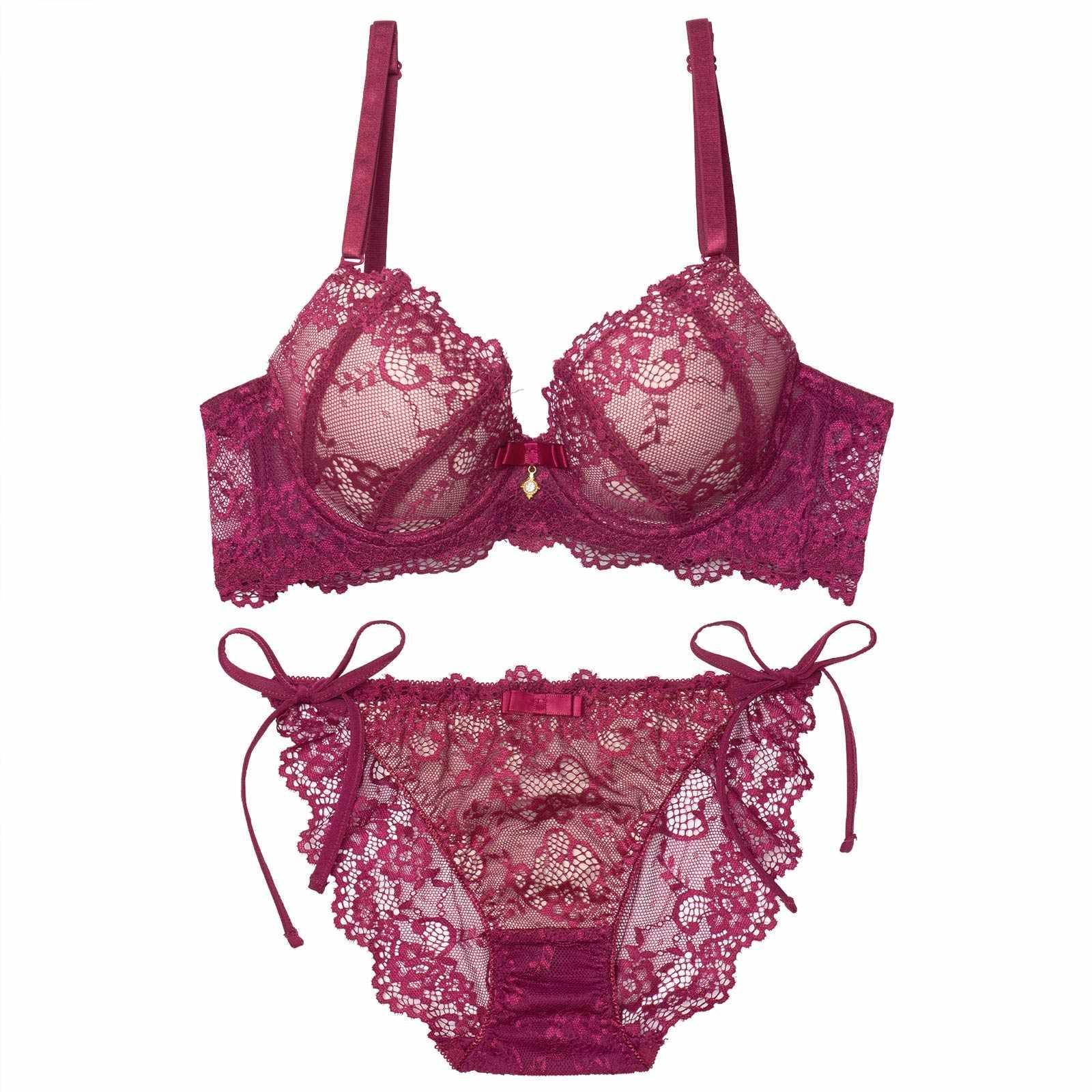 2/7再販!ヌーディーレース育乳脇高ブラジャー&サイド紐バック透けフルバックショーツ - 【公式】247Lingerie