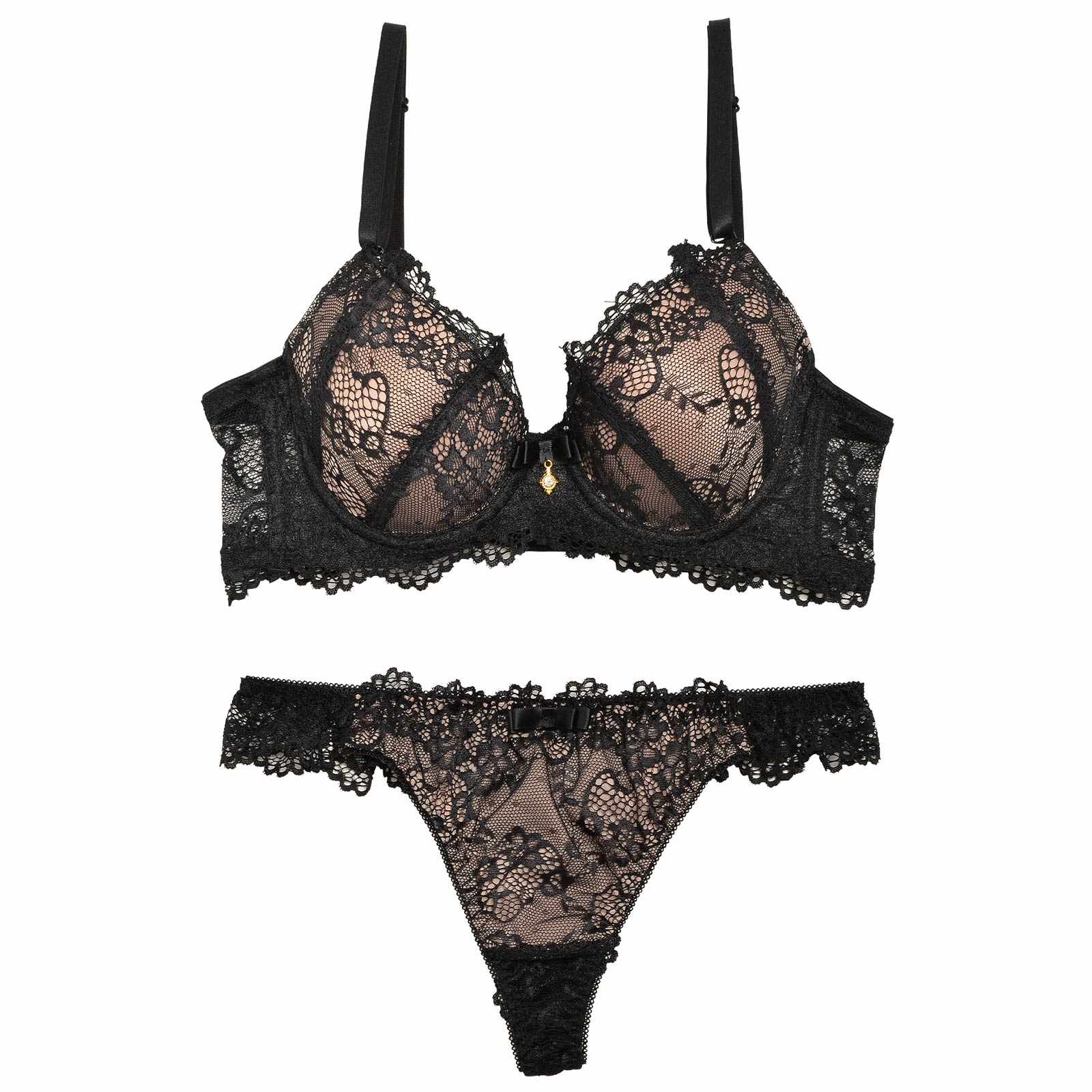 1/15再販!ヌーディーレース育乳脇高ブラジャー&バック透けTバックショーツ