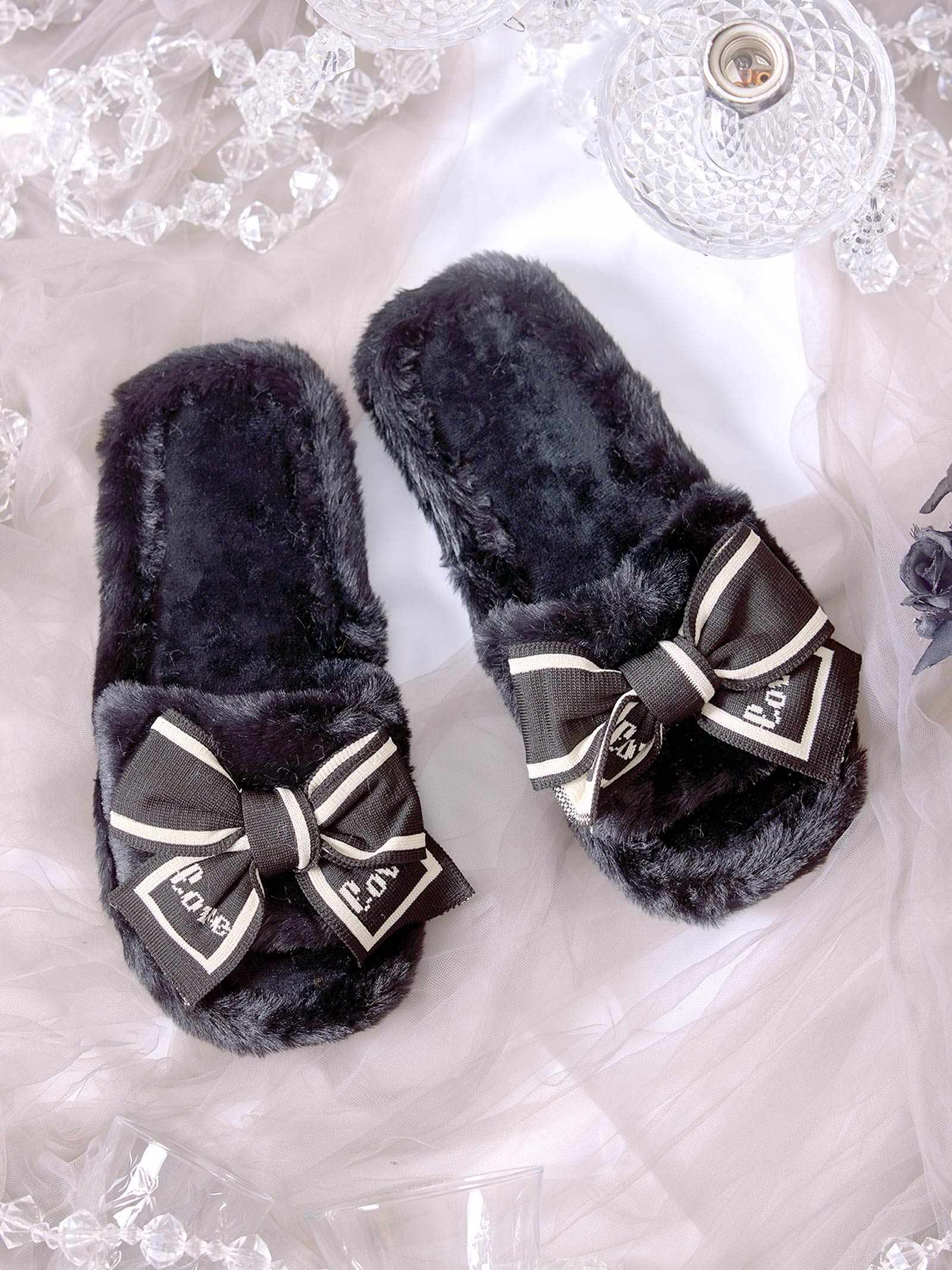 9/12新作!ラブリーリボンファールームスリッパ