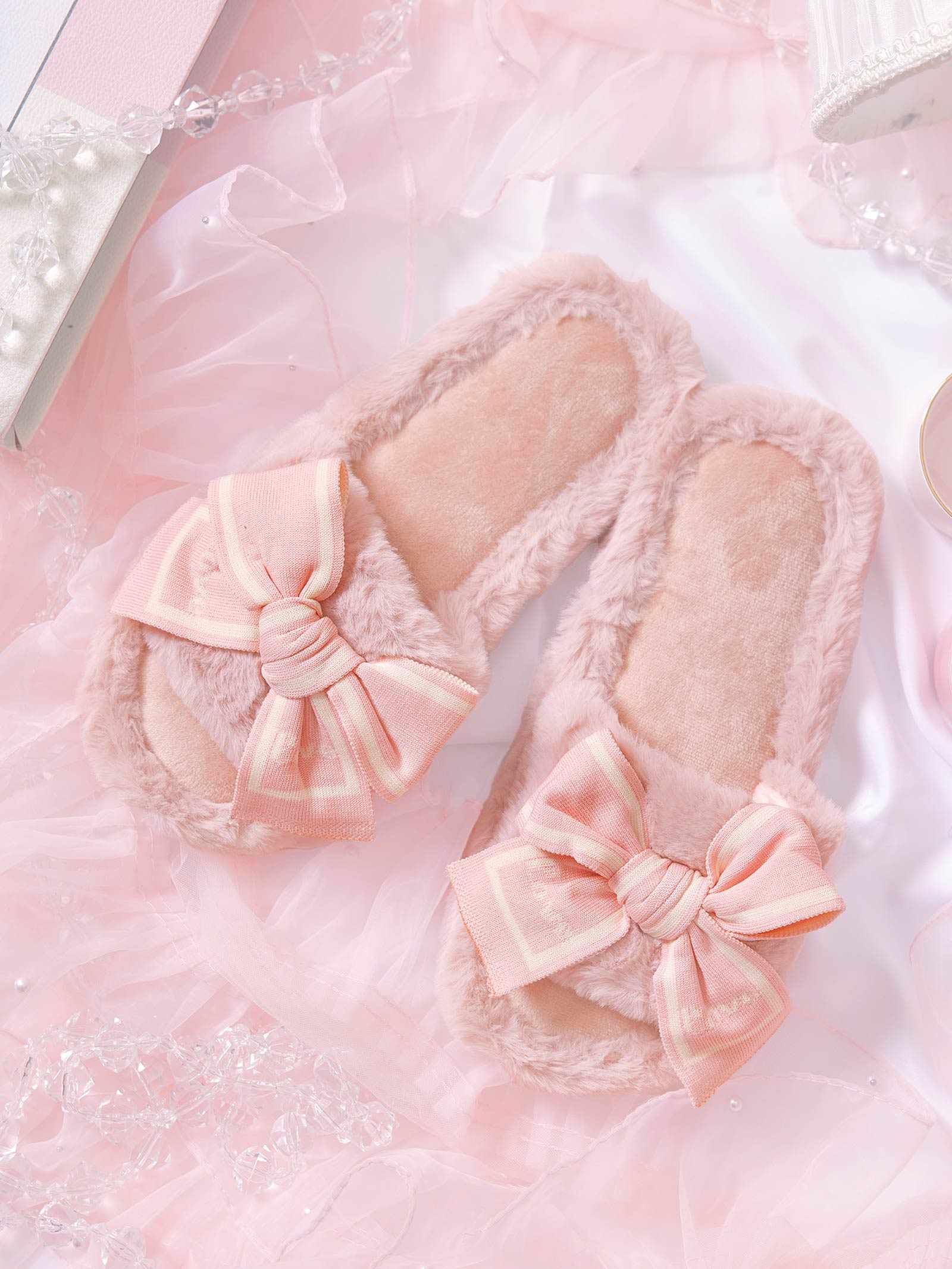 9/12新作!ラブリーリボンファールームスリッパ