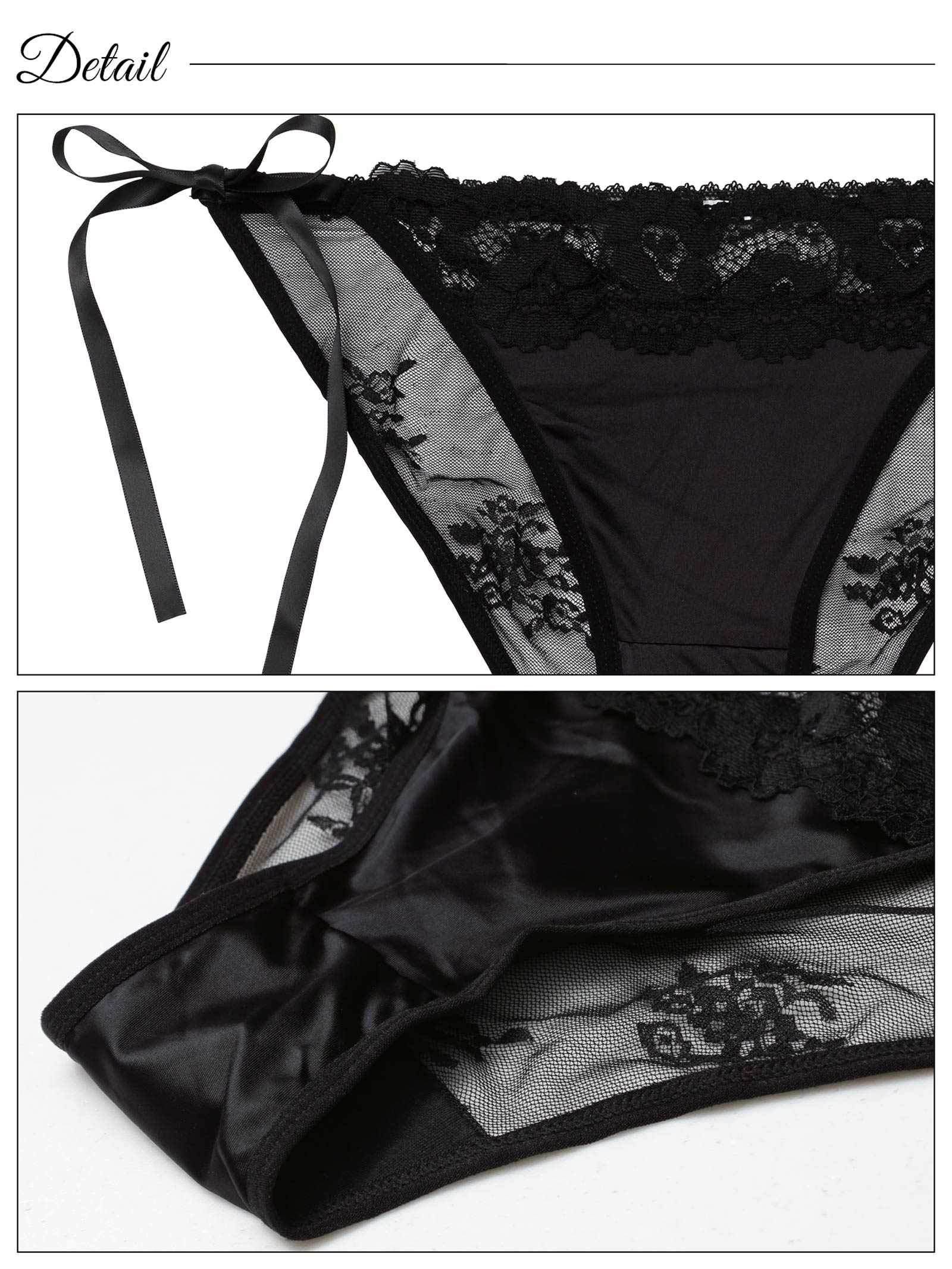 3/4新作!エリシアリボンレースサイド紐フルバックショーツ単品