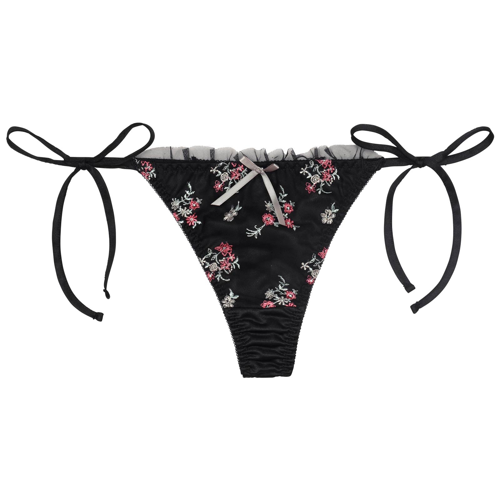 フローラルガーリーフリルサイド紐Tバックショーツ単品[おそろいショーツ]