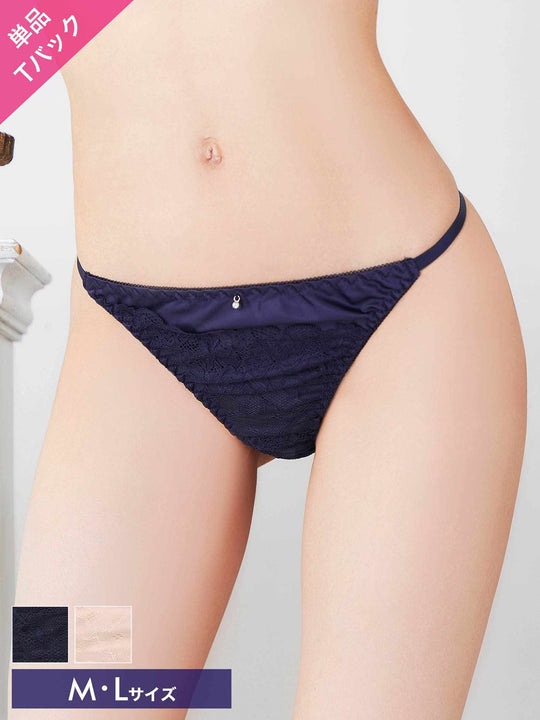 レースサテンストリングバック透けTバックショーツ単品