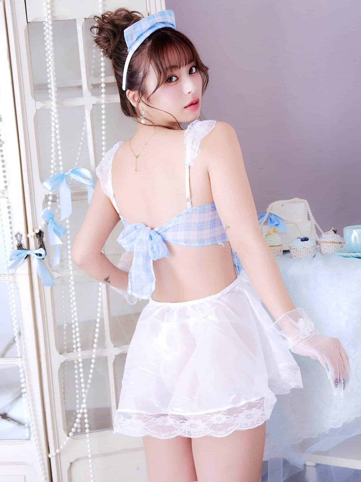 10/16新作![3点セット]ドーリーチェックメイドコスプレランジェリー