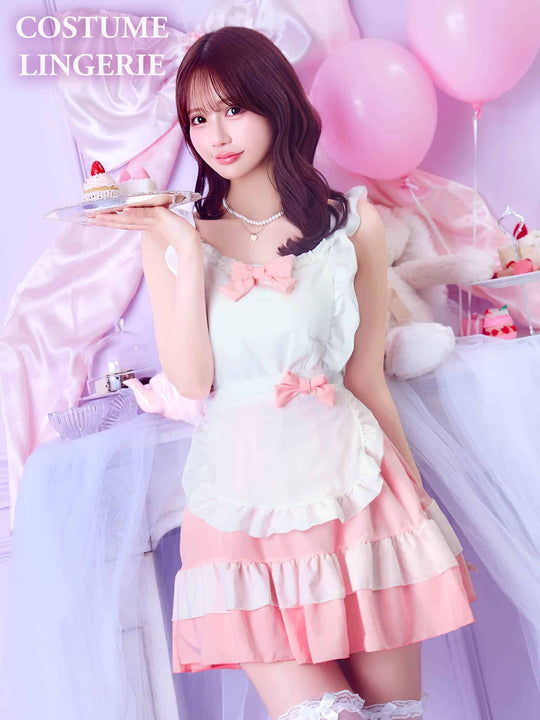10/19新作![3点セット]フリルリボンメイドコスプレランジェリー