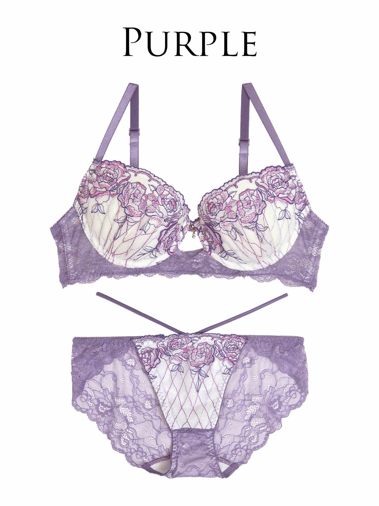 【永尾まりや着用】【Reinest】ミスティックローズブロッサムブラジャー&バック透けフルバックショーツ