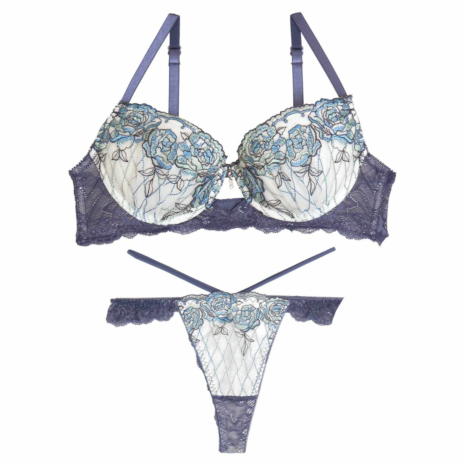 【永尾まりや着用】【Reinest】ミスティックローズブロッサムブラジャー&バック透けTバックショーツ