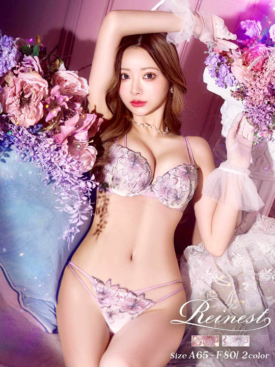 【Reinest】スイートシアーリリーブラジャー&バック透けフルバックショーツ