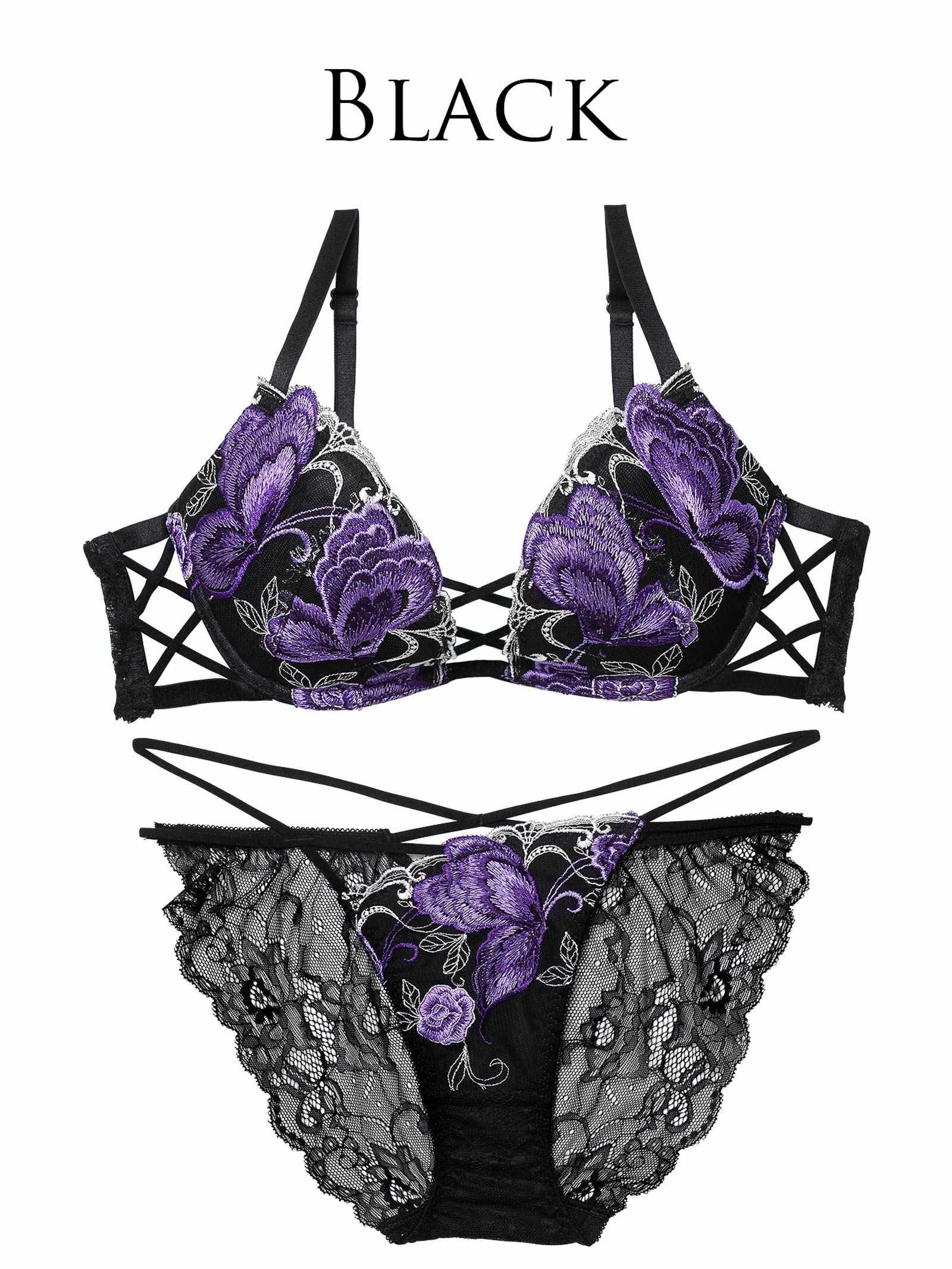 12/12新作!【Reinest】バタフリークロスアップブラジャー＆バック透けフルバックショーツ