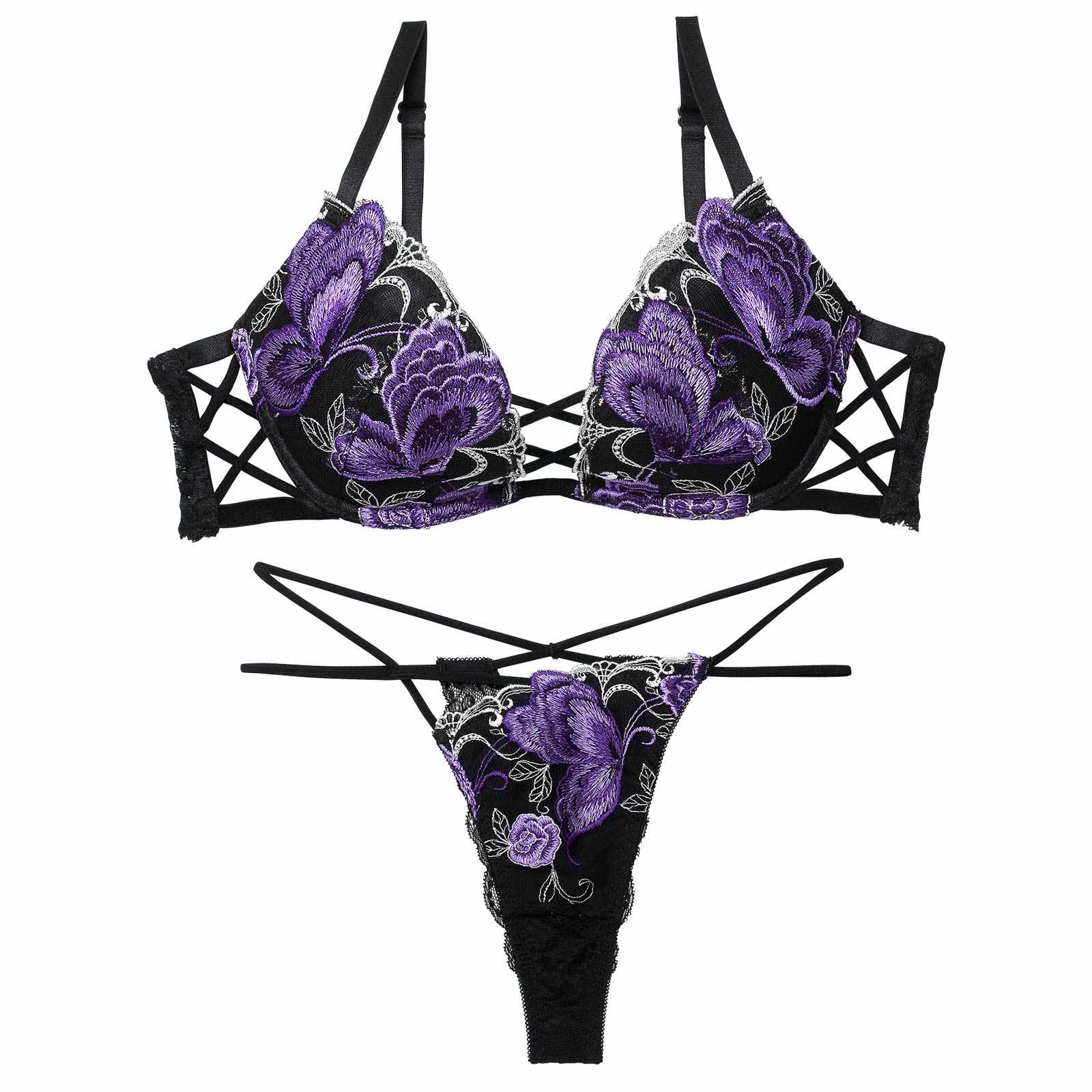 12/12新作!【Reinest】バタフリークロスアップブラジャー＆バック透けTバックショーツ