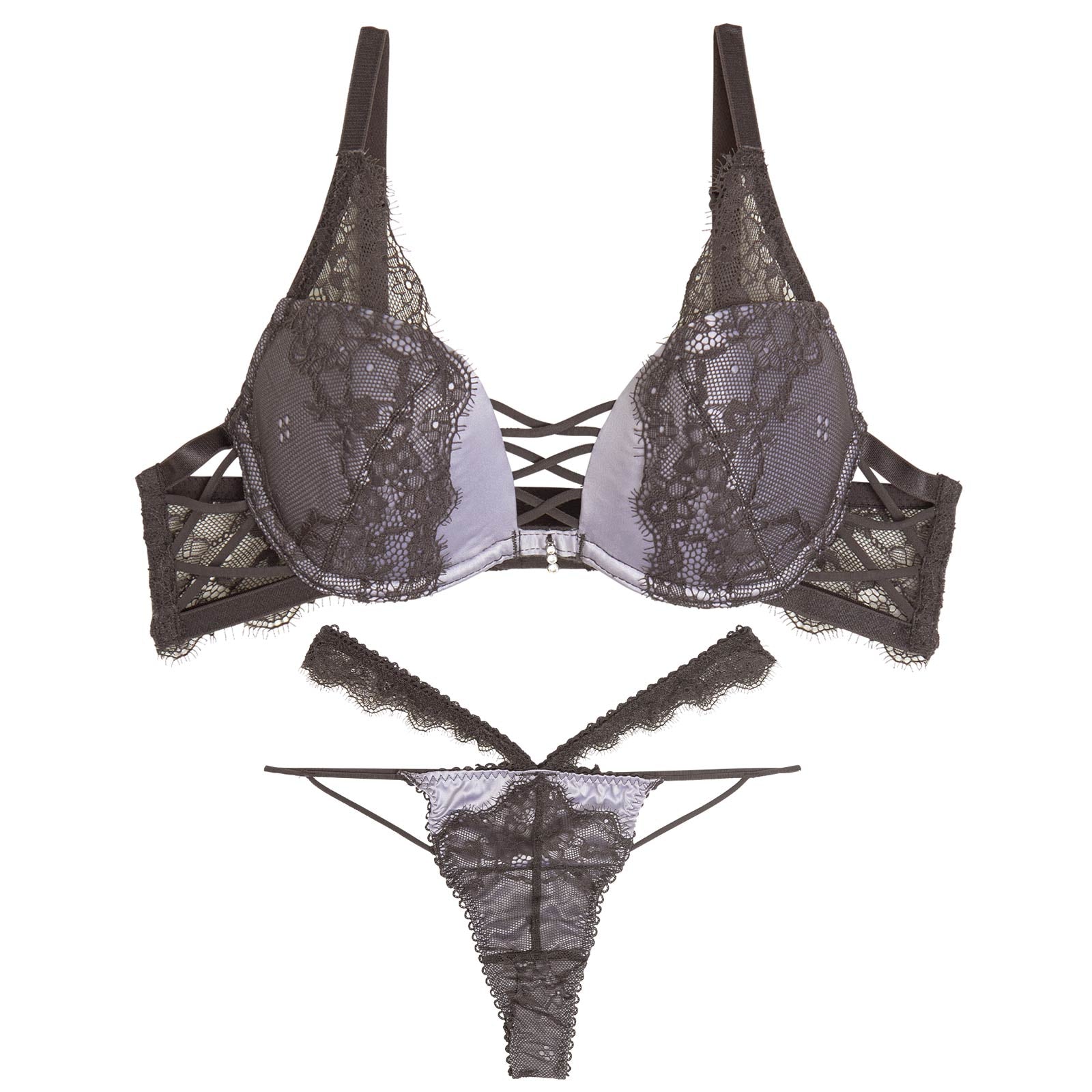 【永尾まりや着用】【Reinest】スモーキーレースコードブラジャー&バック透けTバックショーツ