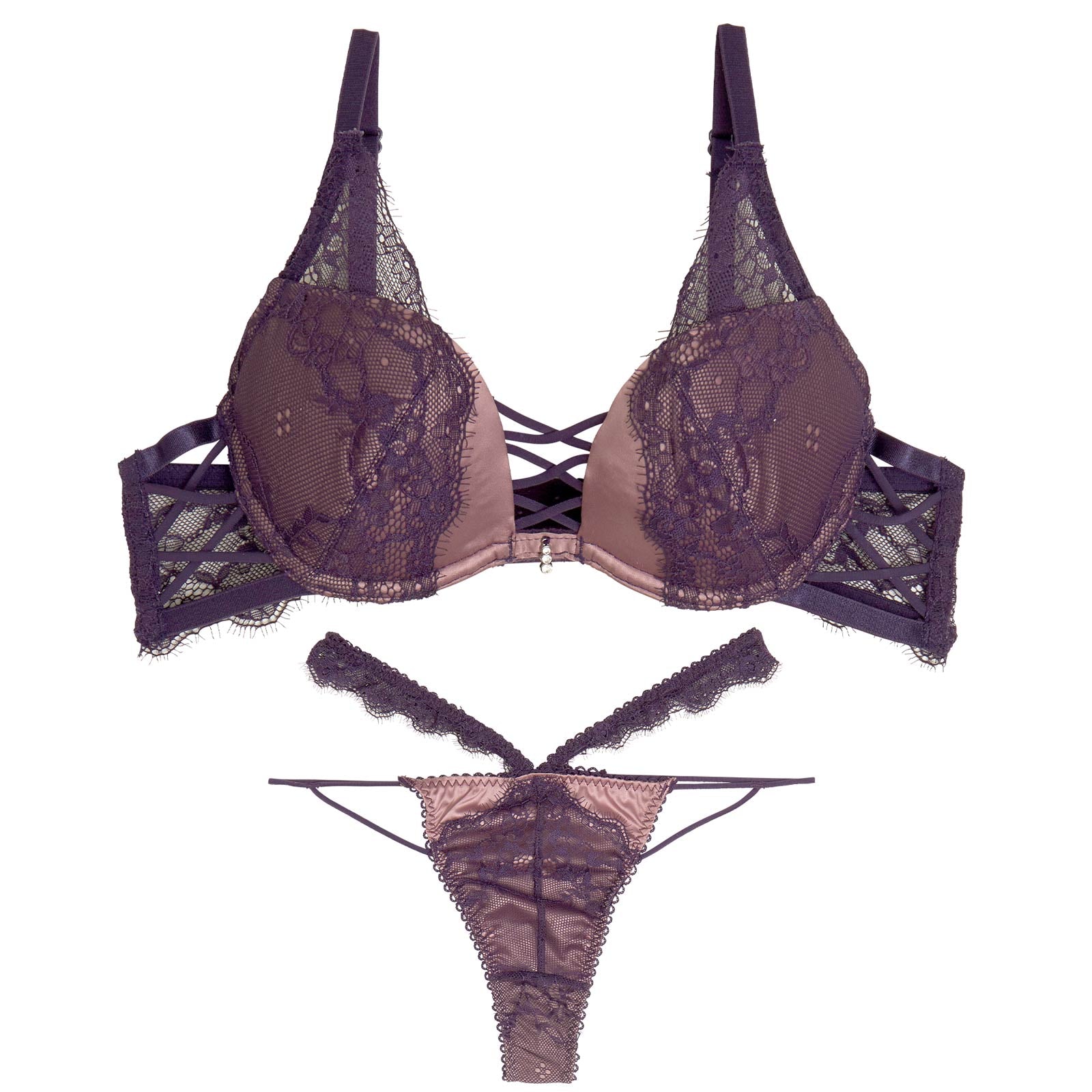 【永尾まりや着用】【Reinest】スモーキーレースコードブラジャー&バック透けTバックショーツ