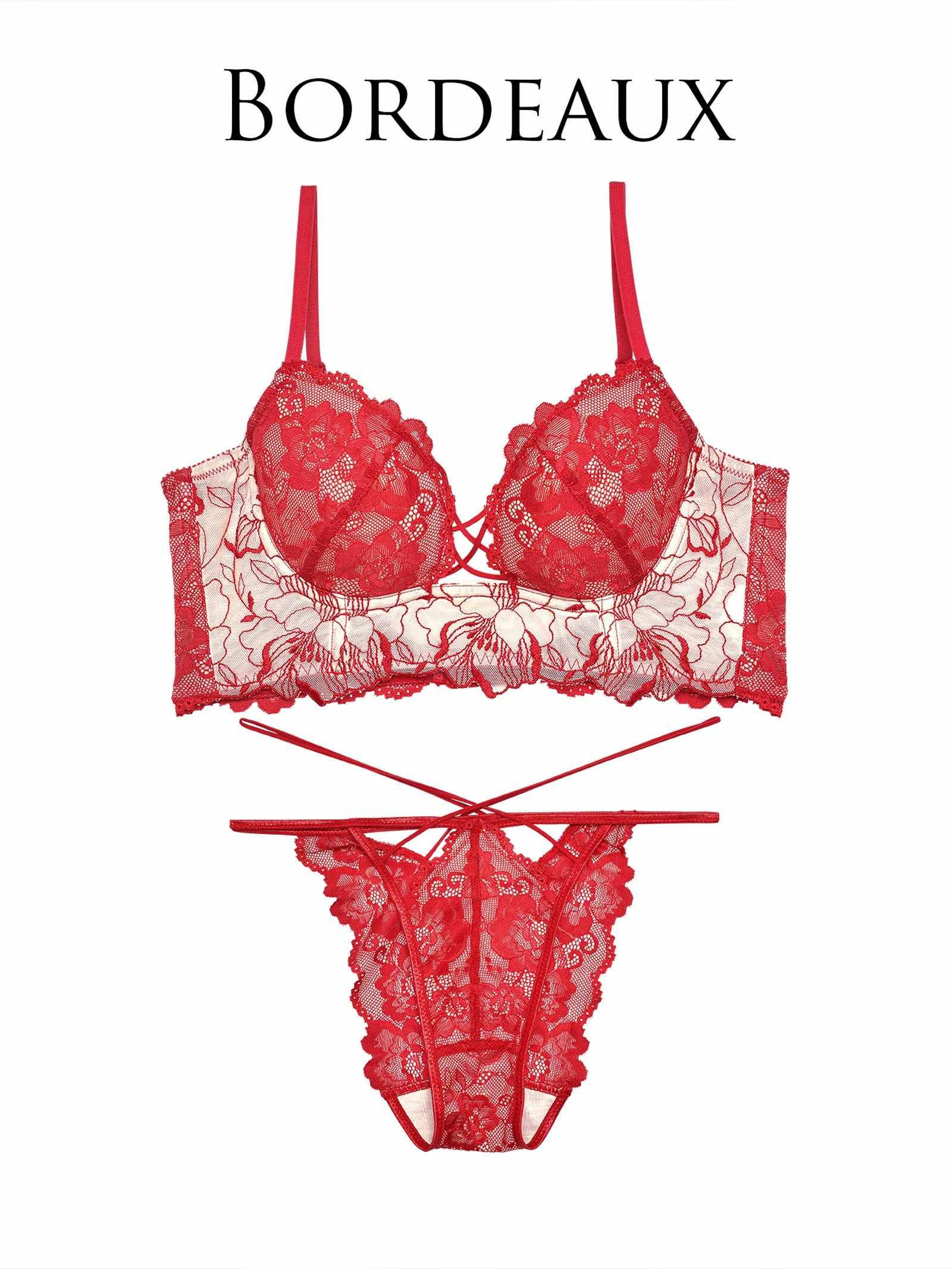 【Reinest】ストリングビスチェフラワー背中魅せブラブラジャー&バック透けフルバックショーツ - 【公式】247Lingerie