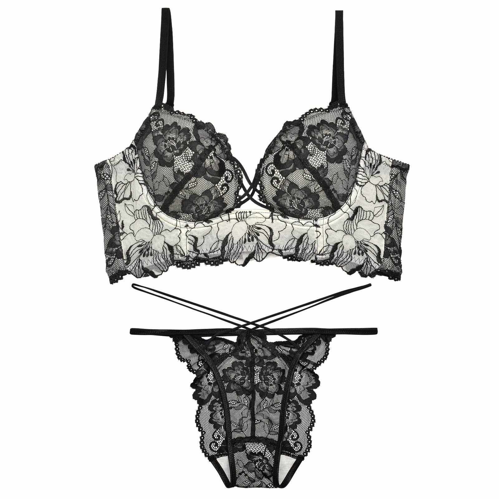 11/19再販!【Reinest】ストリングビスチェフラワー背中魅せブラブラジャー&バック透けフルバックショーツ